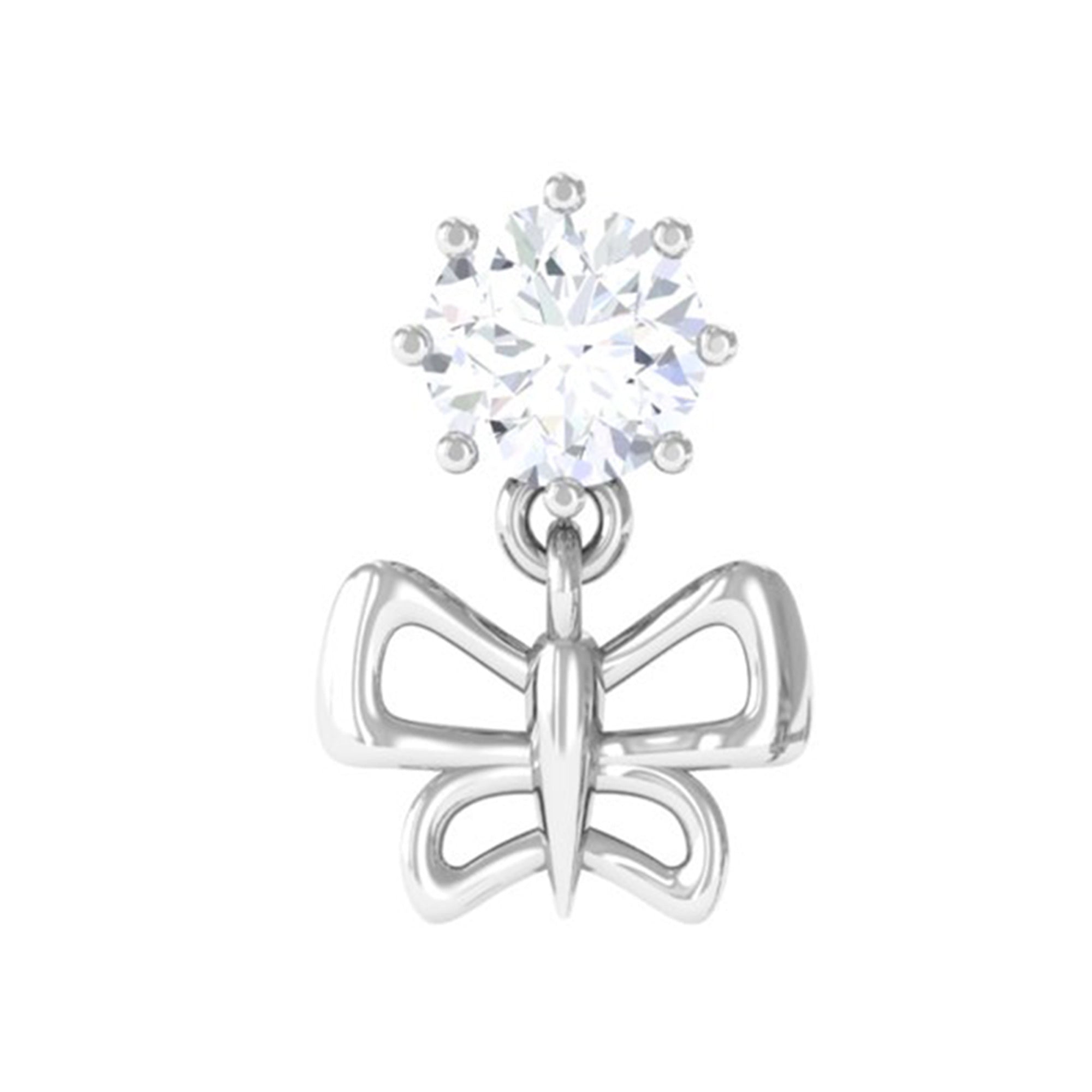 Rosec Jewels-Round Moissanite Butterfly Drop Earring for Cartilage Piercing