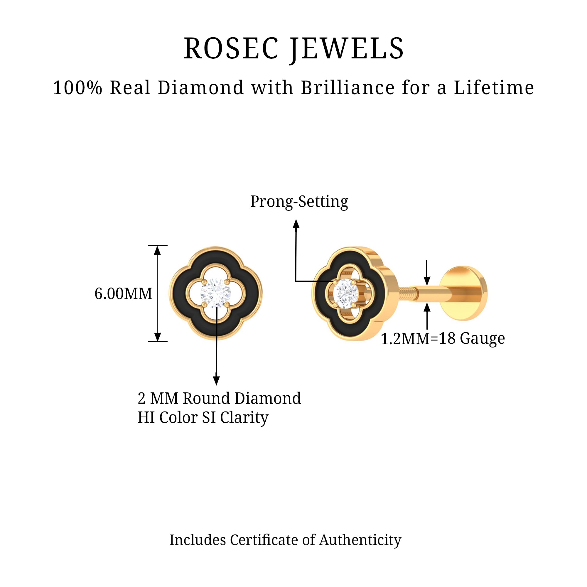 Rosec Jewels-Real Diamond Black Enamel Flower Cartilage Earring