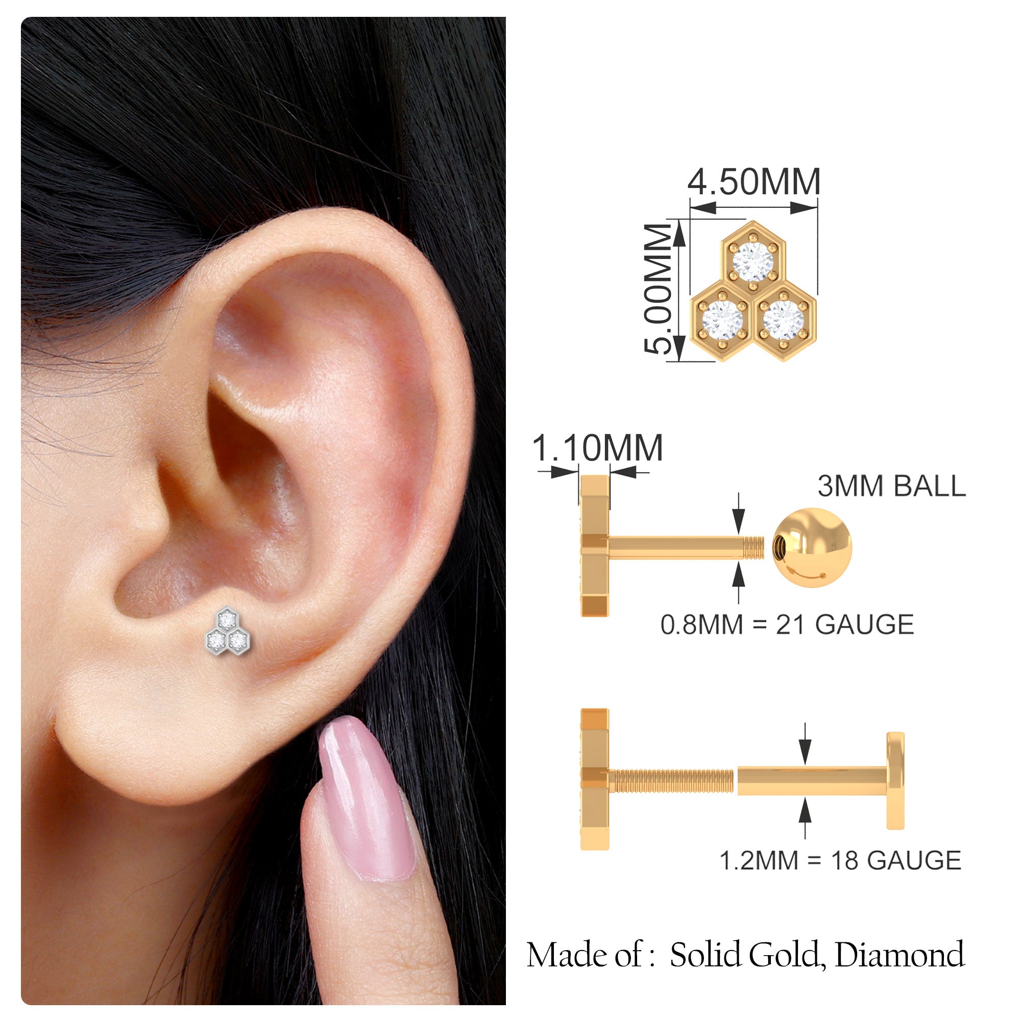 Rosec Jewels-Dainty Diamond Geometric Helix Earring in Gold