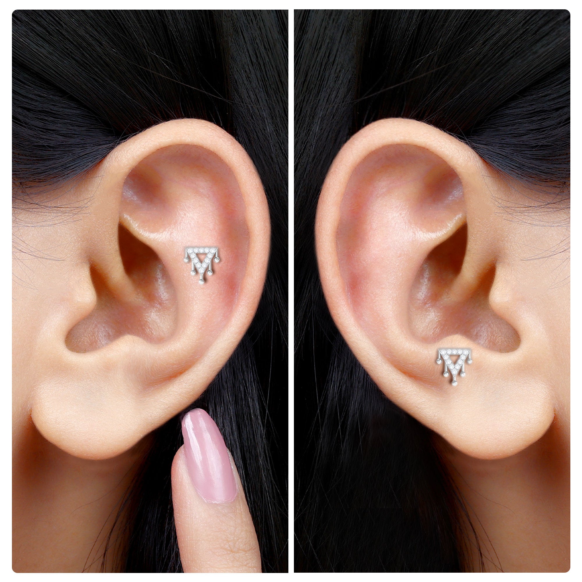 Rosec Jewels-Unique Diamond Triangle 14K Gold Cartilage Earring