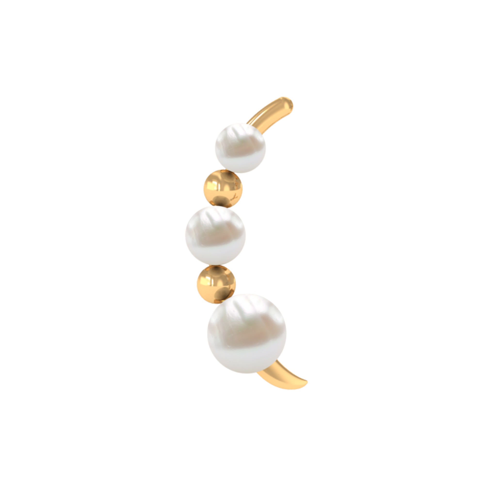 Rosec Jewels-Round Freshwater Pearl Gold Beaded Ear Crawler Earring