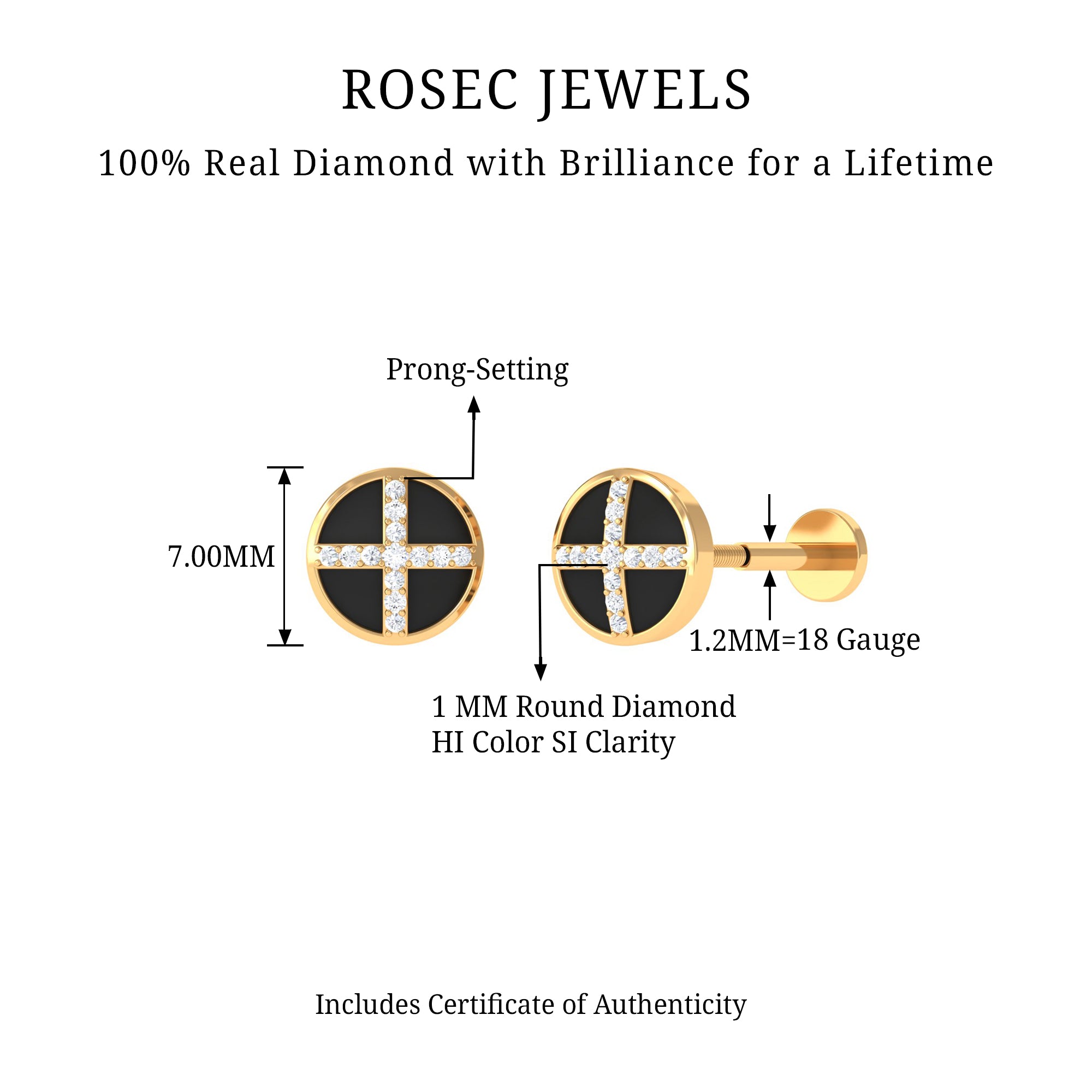 Rosec Jewels-Natural Diamond Black Enamel Circle Earring in Gold