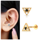 Rosec Jewels-Round Diamond Triangle Cartilage Earring with Black Enamel