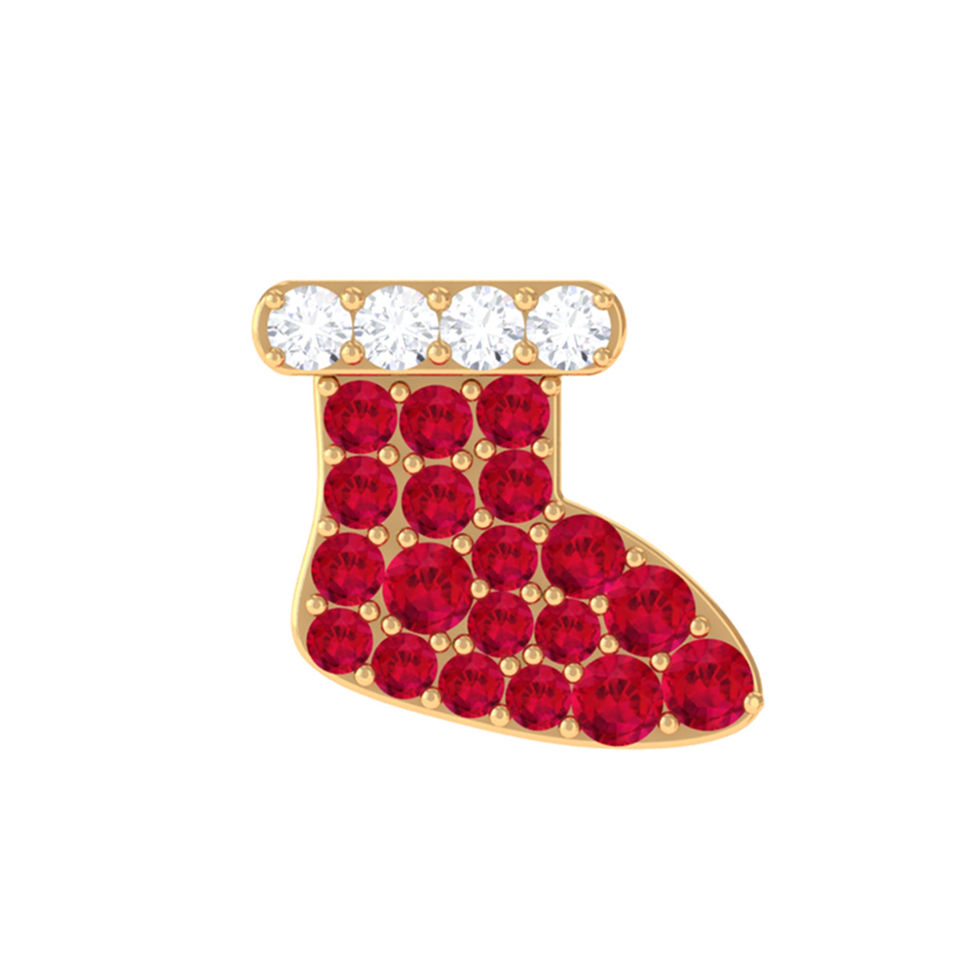 Rosec Jewels-Created Ruby Christmas Stocking Earring with Moissanite