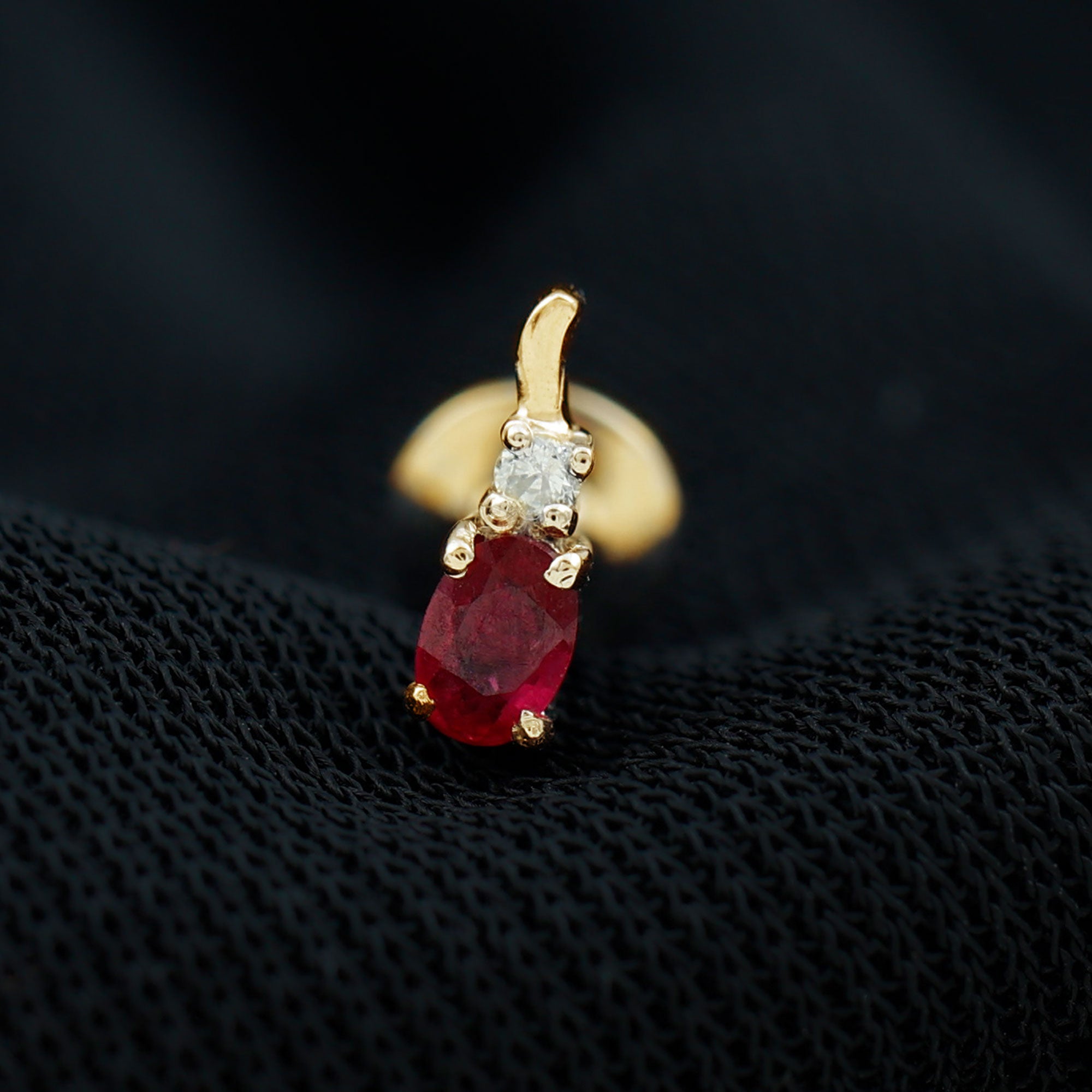 Rosec Jewels-Unique Oval Ruby Forward Helix Earring with Diamond