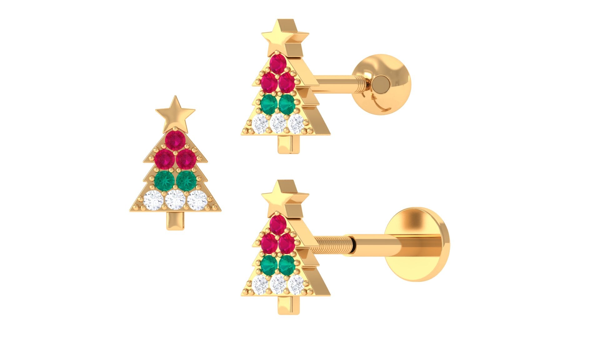 Rosec Jewels-Ruby and Emerald Christmas Tree Earring with Diamond