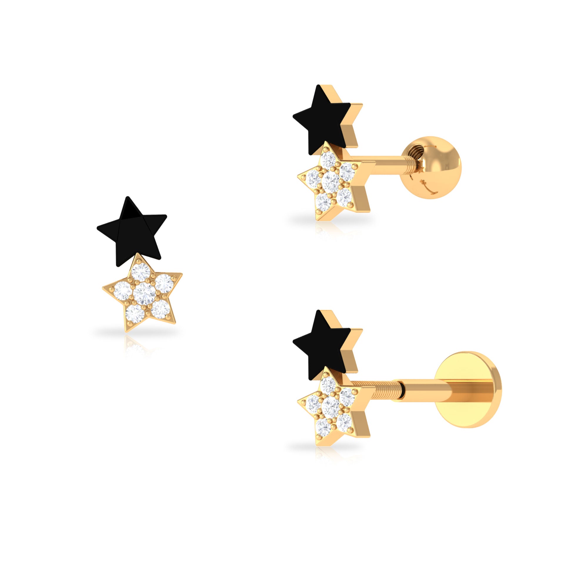 Rosec Jewels-Unique Diamond Star Cartilage Earring with Black Enamel