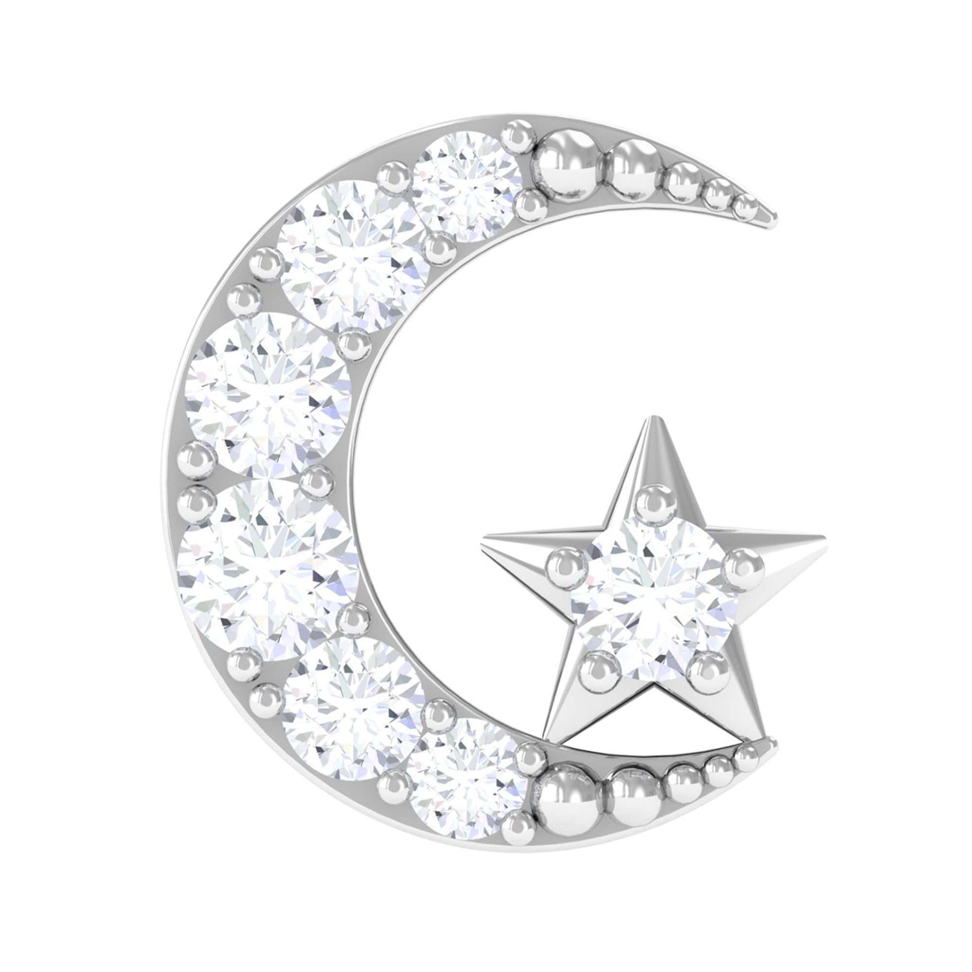 Rosec Jewels-Natural Diamond Crescent Moon Helix Earring with Star