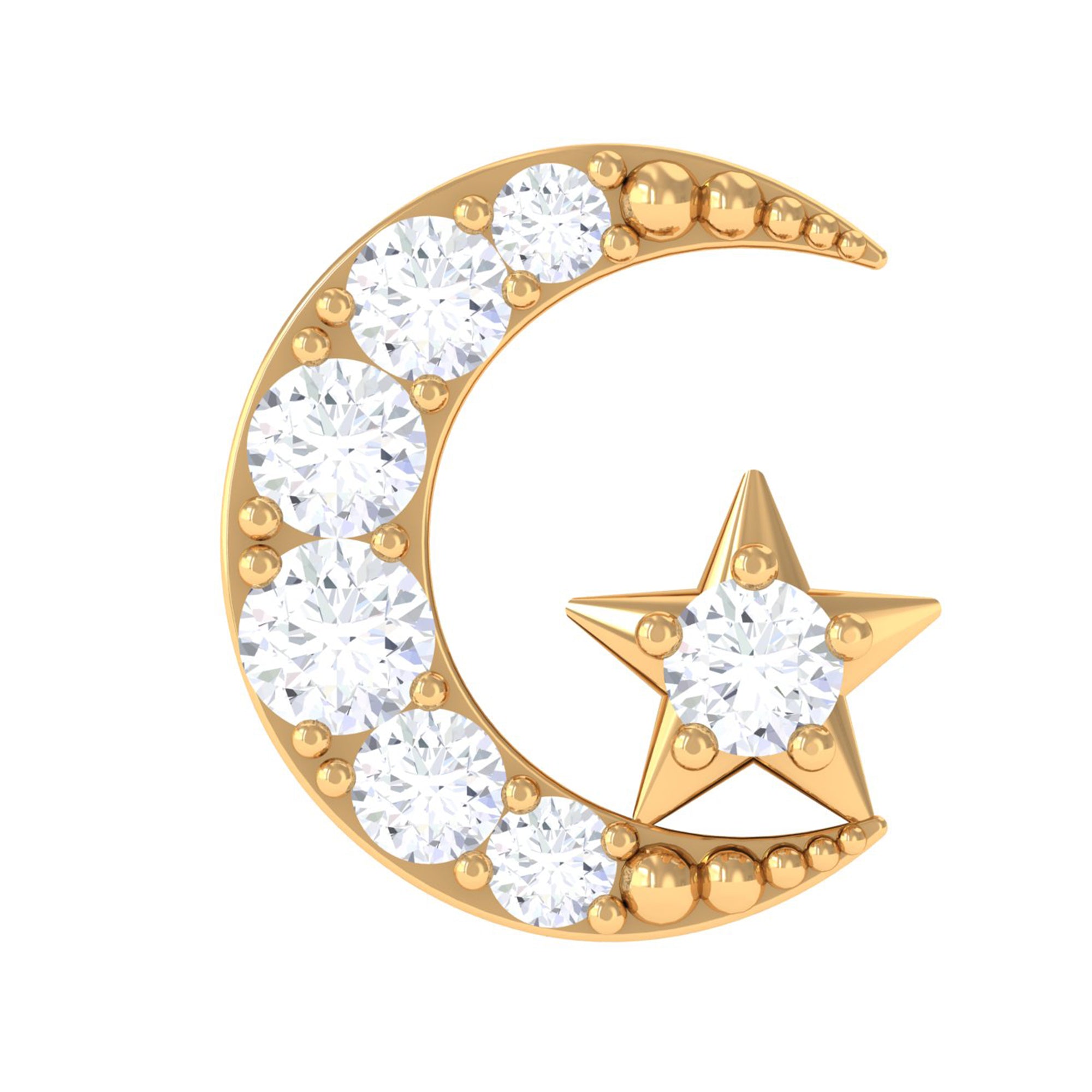 Rosec Jewels-Natural Diamond Crescent Moon Helix Earring with Star