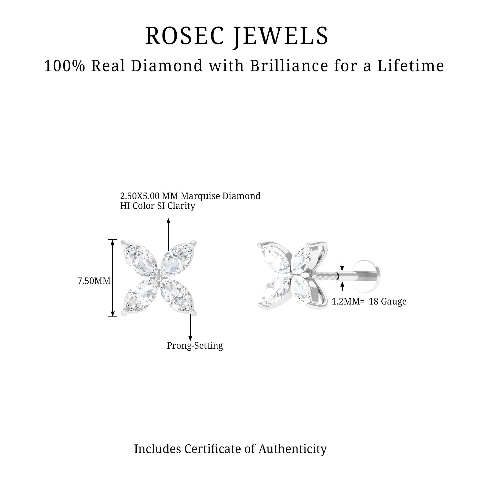 Rosec Jewels-Marquise Four Petal Flower Cartilage Earring