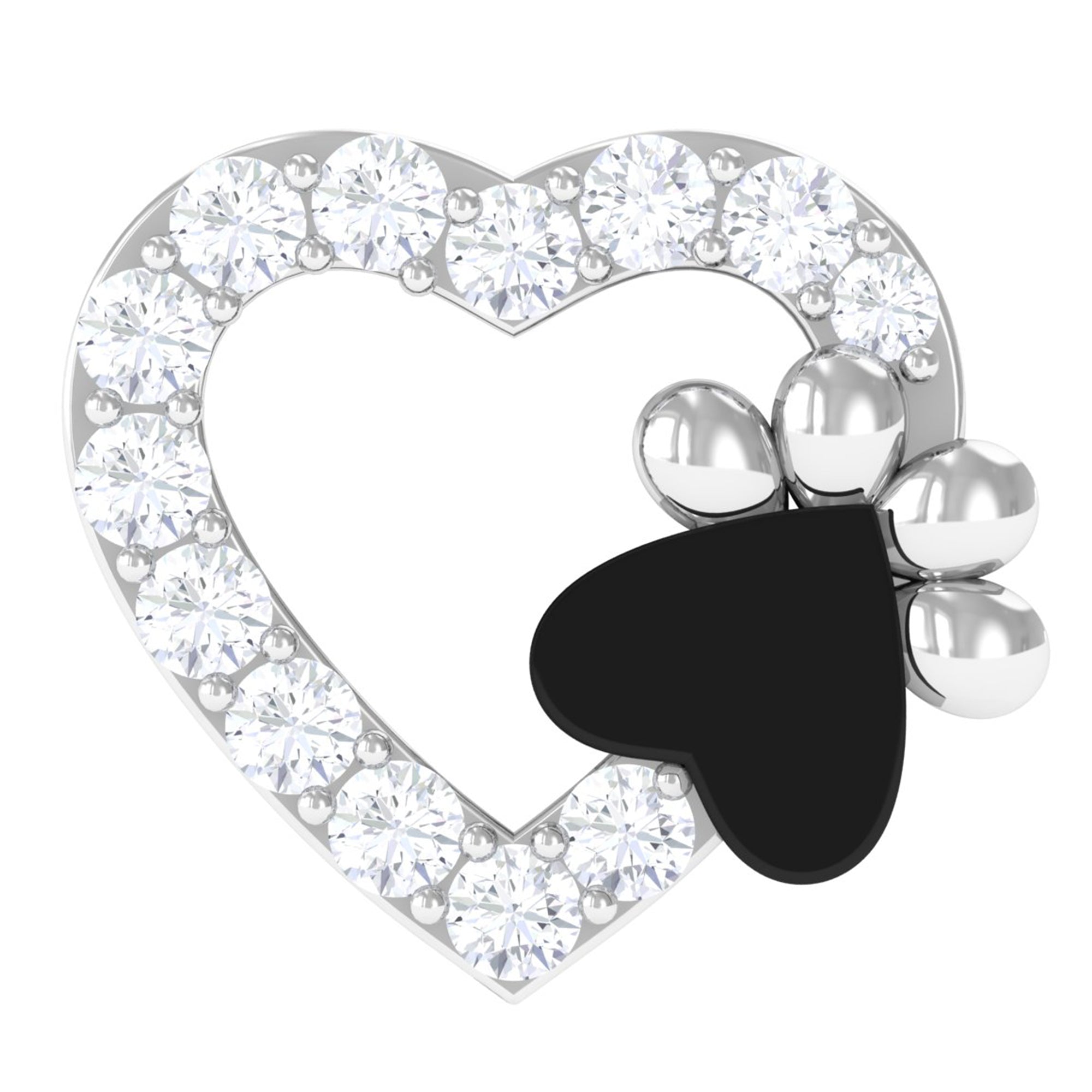 Rosec Jewels-Real Diamond Dog Paw Heart Earring with Black Enamel