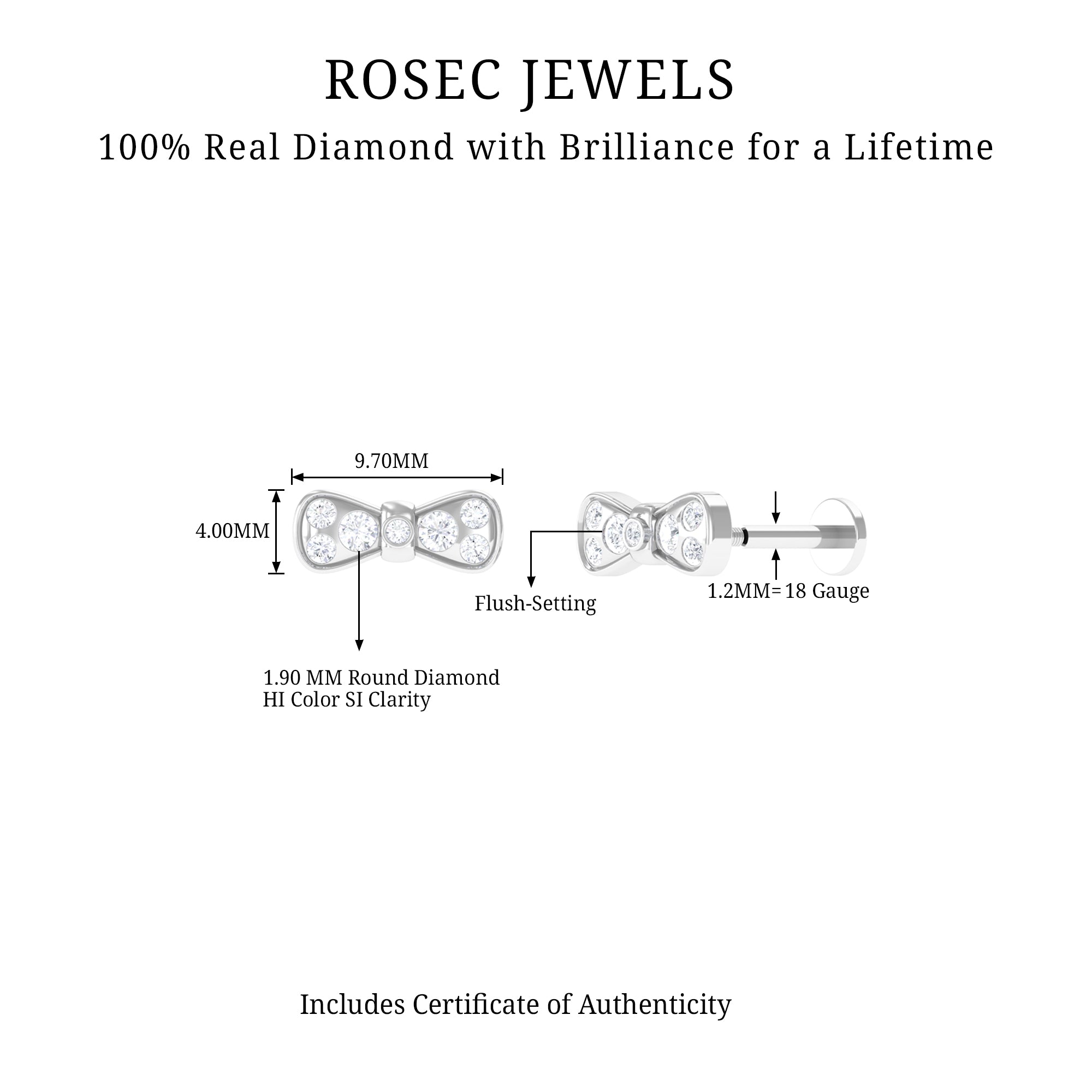 Rosec Jewels-Natural Diamond Bow Cartilage Piercing Earring