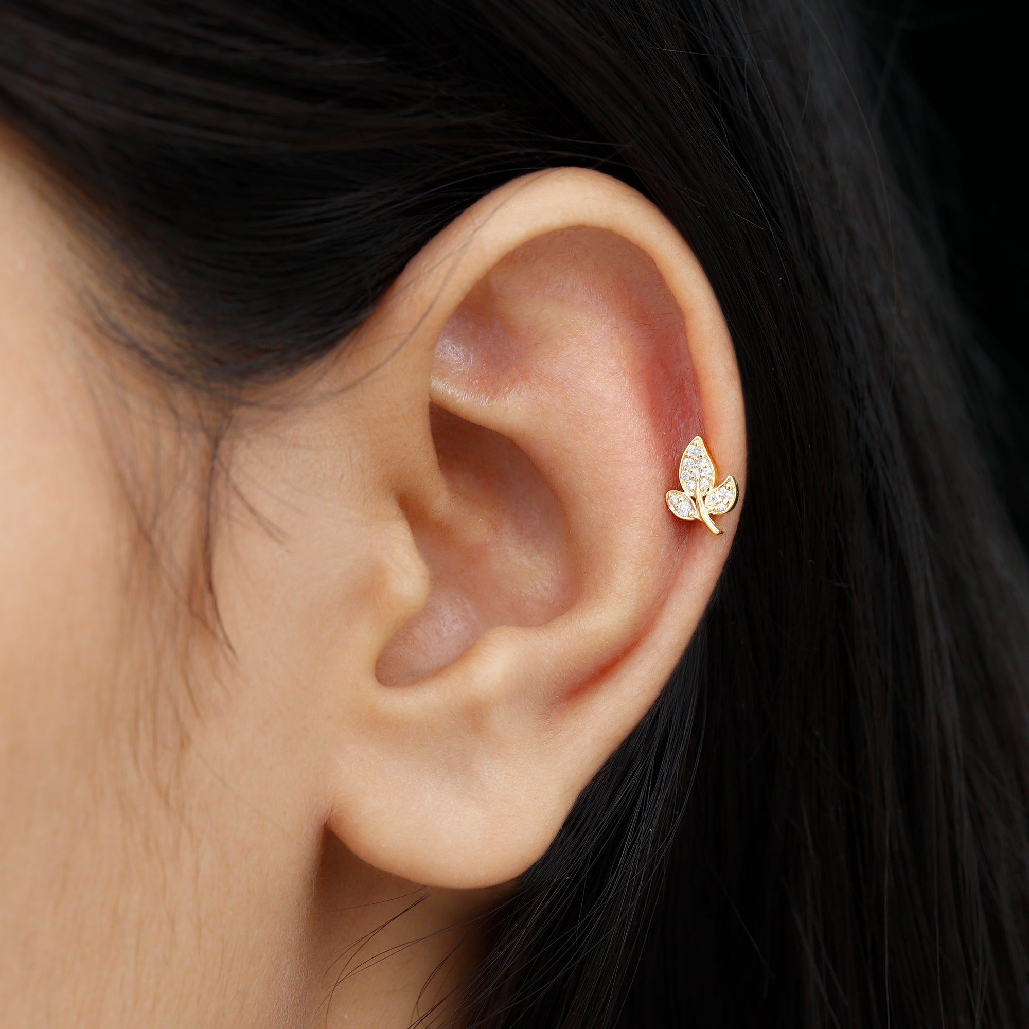 Rosec Jewels-Nature Inspired Diamond Leaf Cartilage Earring