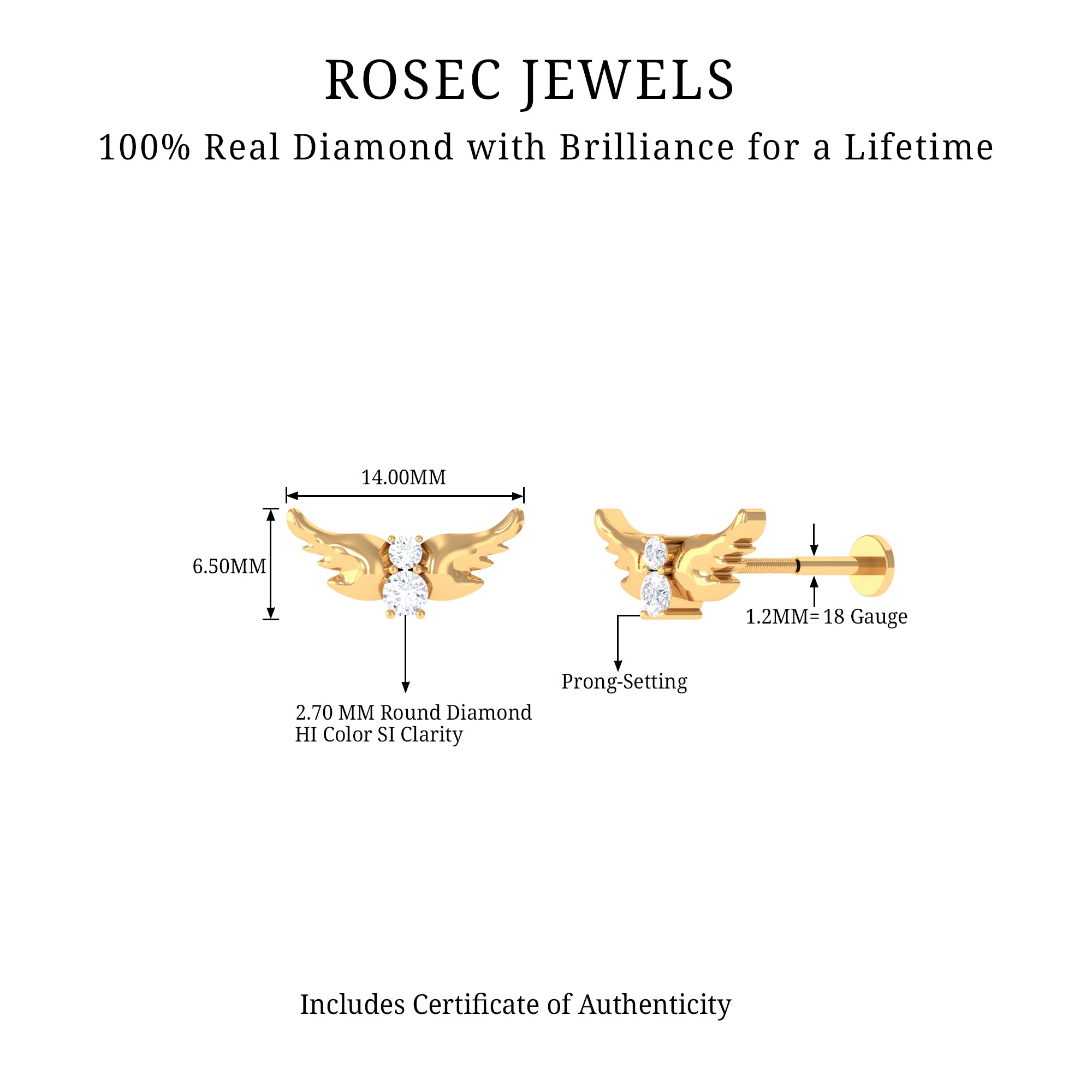 Rosec Jewels-Animal Inspired Diamond Bird Earring for Helix Piercing