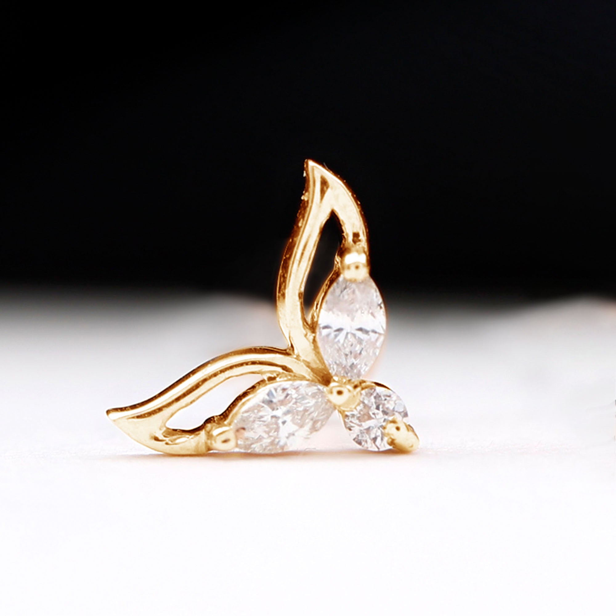 Rosec Jewels-Marquise Diamond Leaf Earring for Cartilage Piercing