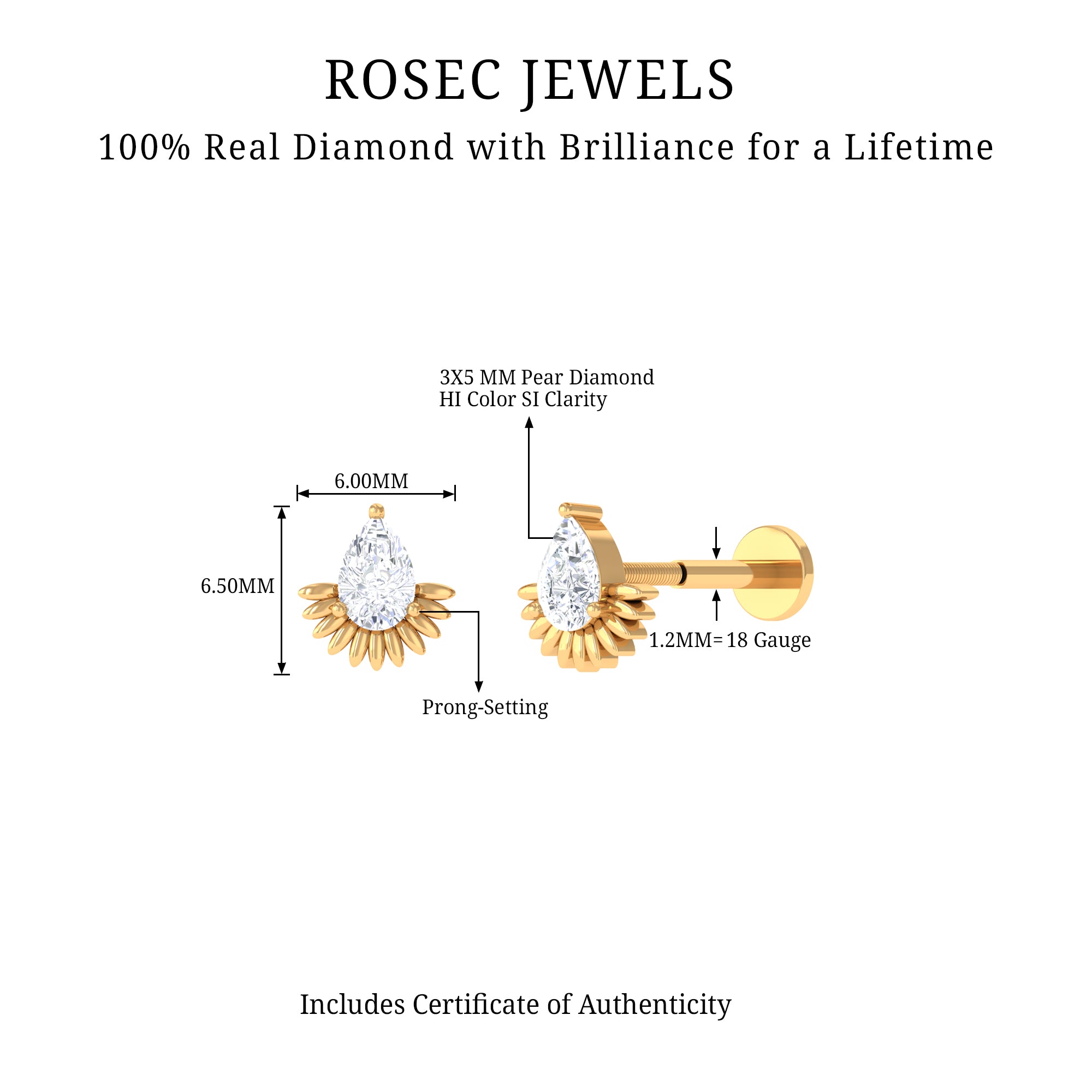 Rosec Jewels-Pear Shape Diamond Solitaire Helix Earring