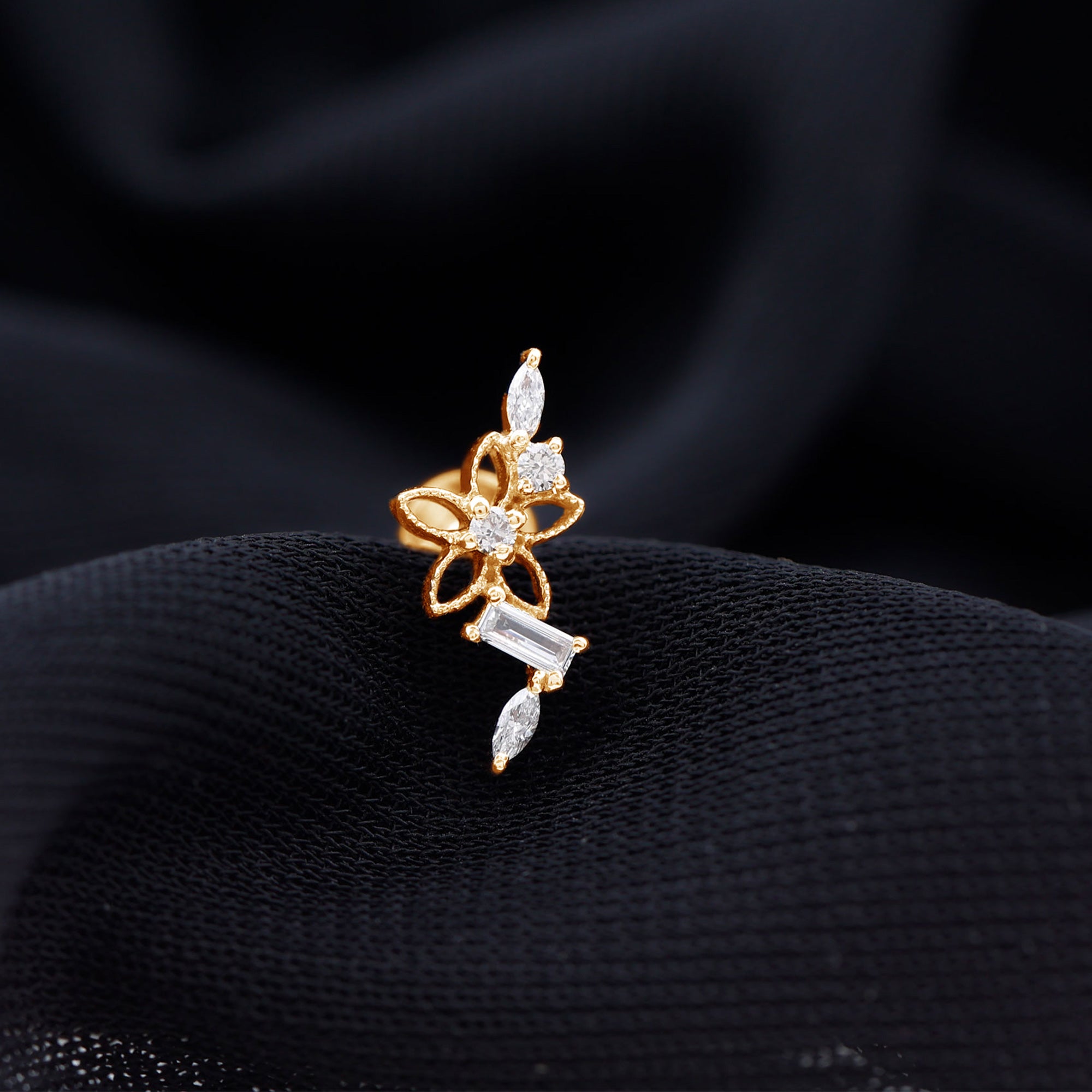 Rosec Jewels-Real Diamond Flower Crawler Earring for Helix Piercing