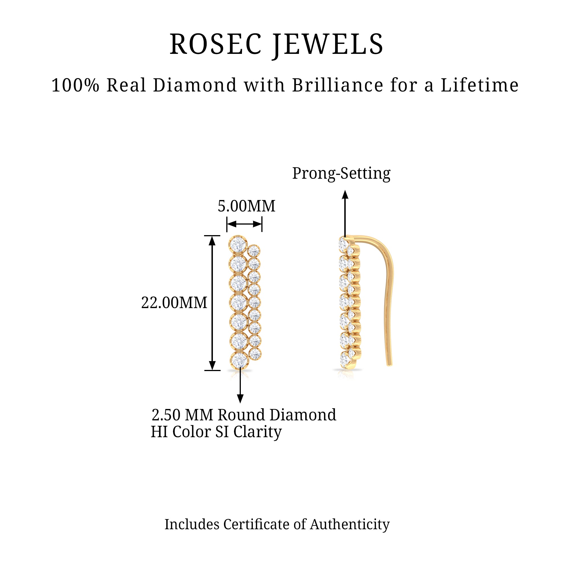 Rosec Jewels-Genuine Diamond Ear Climber Cartilage Earring