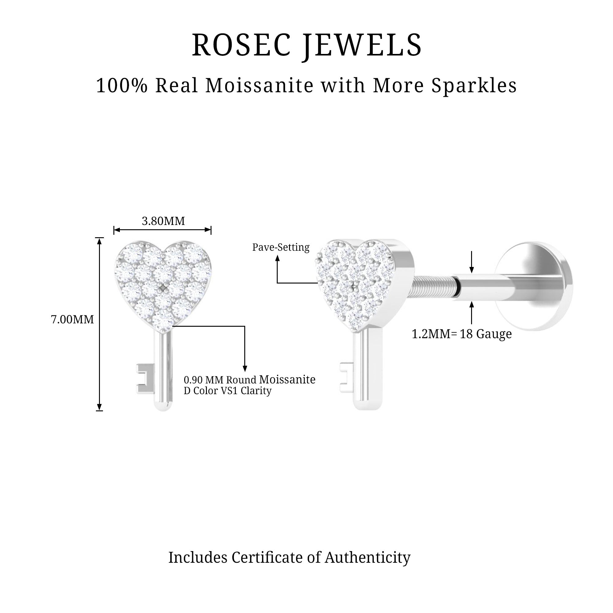 Rosec Jewels-Moissanite Heart and Key Earring for Tragus Piercing