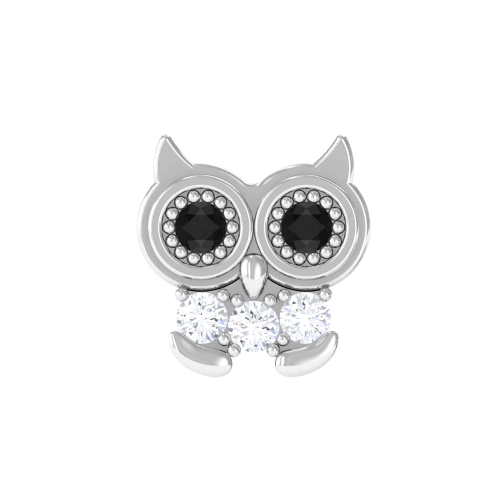 Rosec Jewels-Black Diamond Cute Owl Cartilage Earring with Moissanite