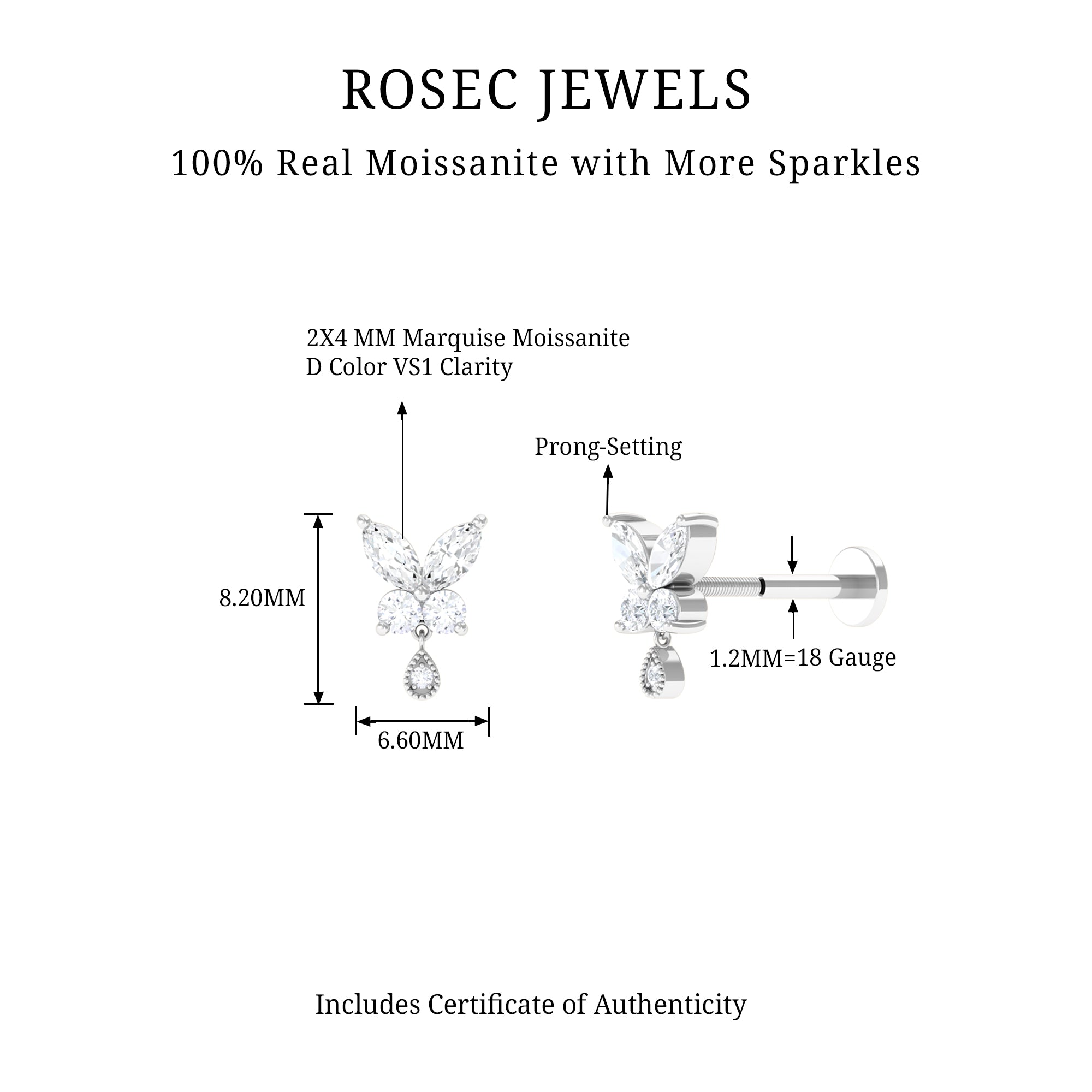 Rosec Jewels-Marquise Moissanite Butterfly Dangle Earring