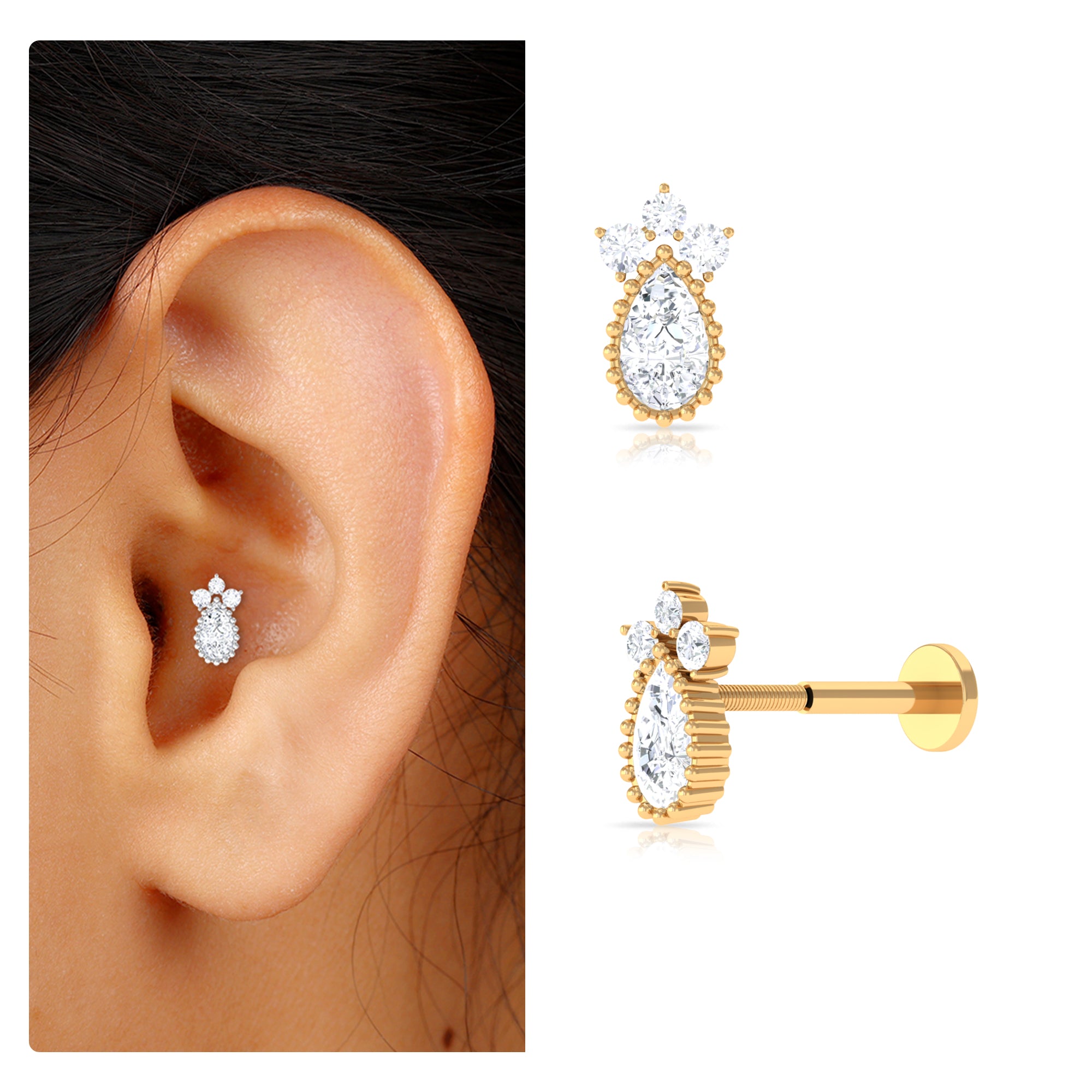 Rosec Jewels-Minimalist Moissanite Teardrop Earring for Helix Piercing