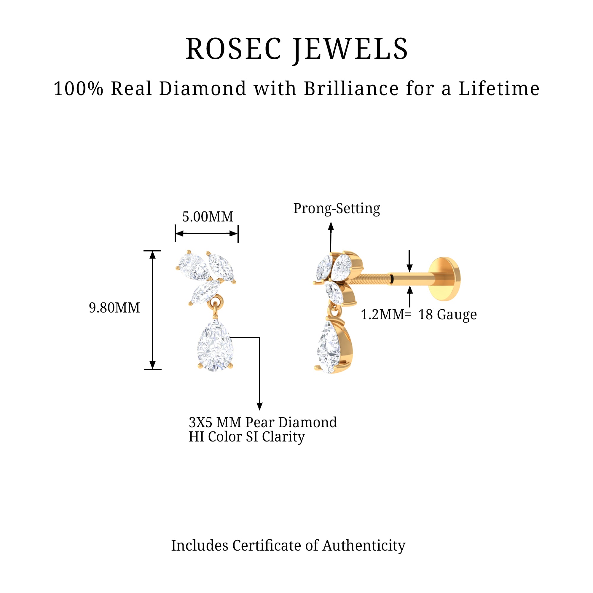 Rosec Jewels-Real Diamond Teardrop Cartilage Earring