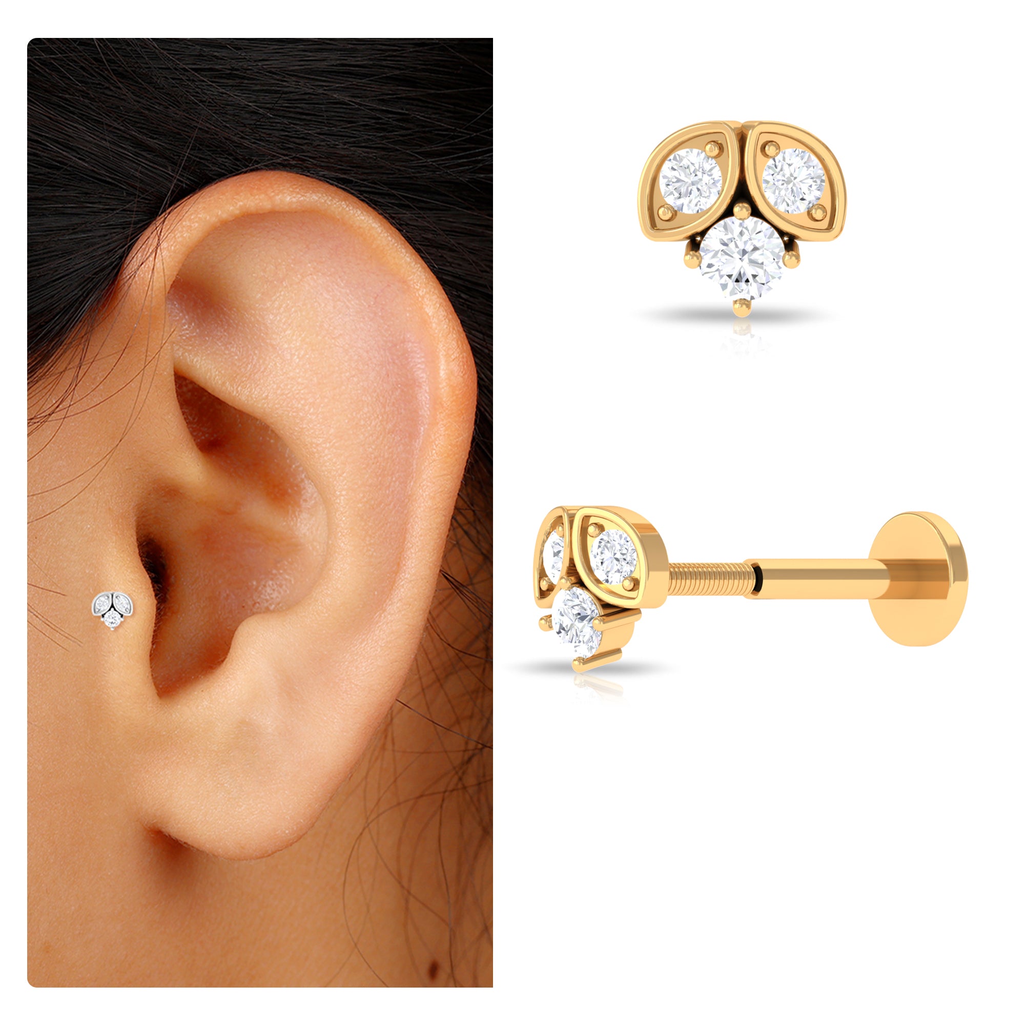 Rosec Jewels-Minimalist Round Diamond Tragus Earring in Gold