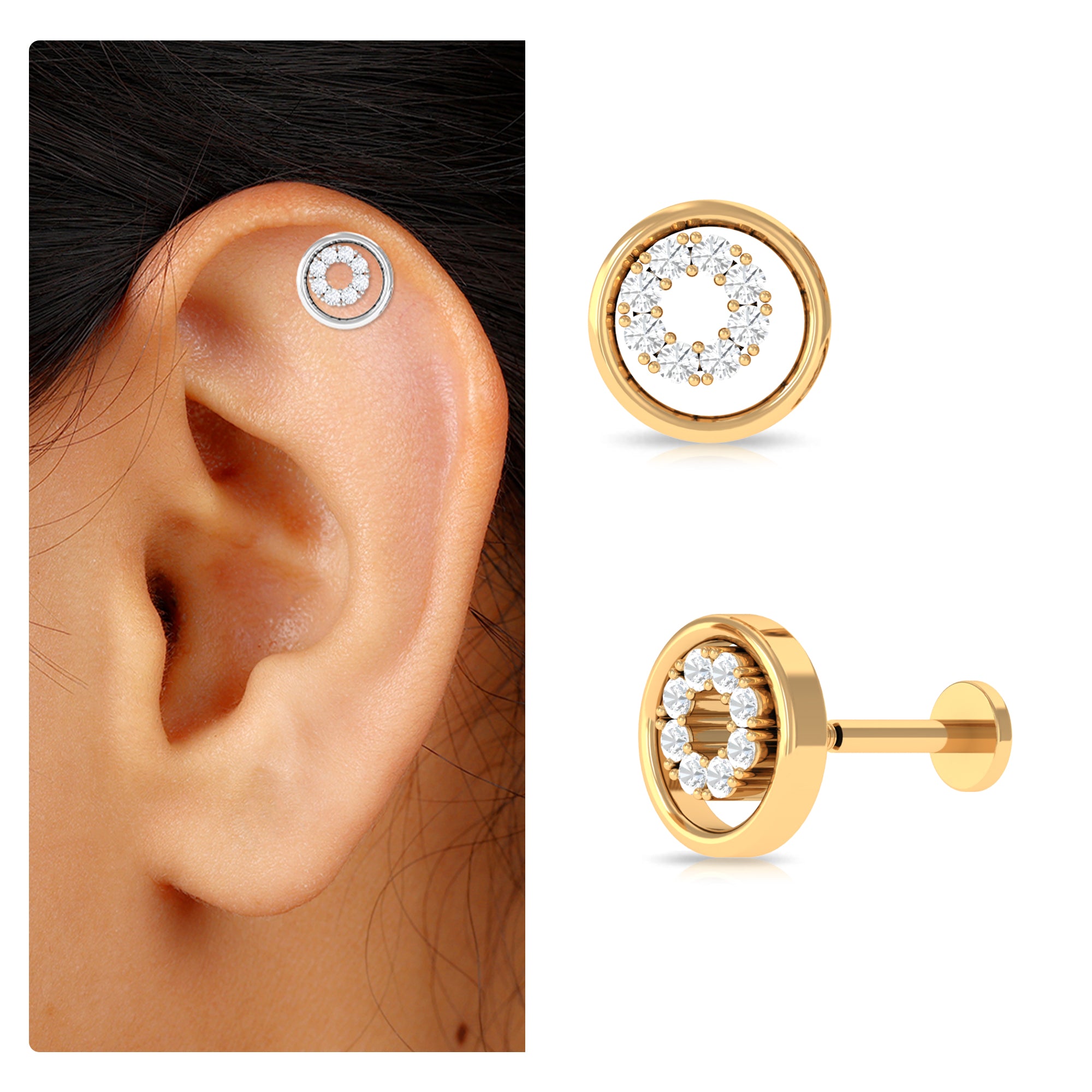 Rosec Jewels-Moissanite Open Circle Earring for Helix Piercing