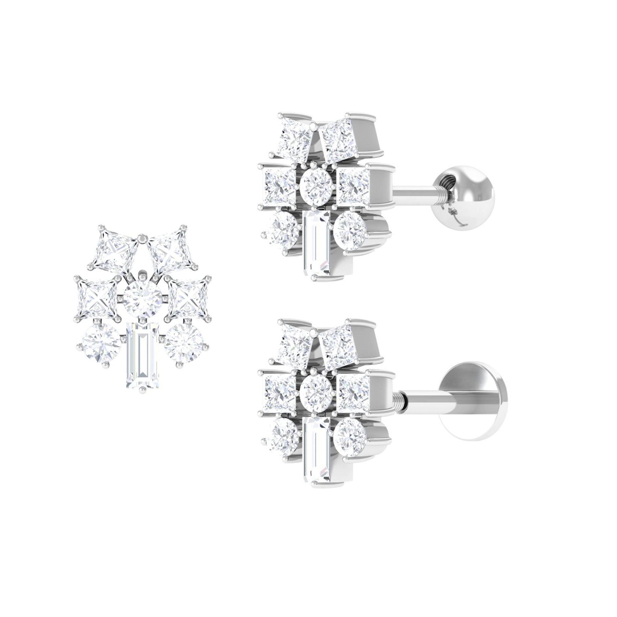 Rosec Jewels-Unique Moissanite Cluster Earring for Upper Lobe Piercing