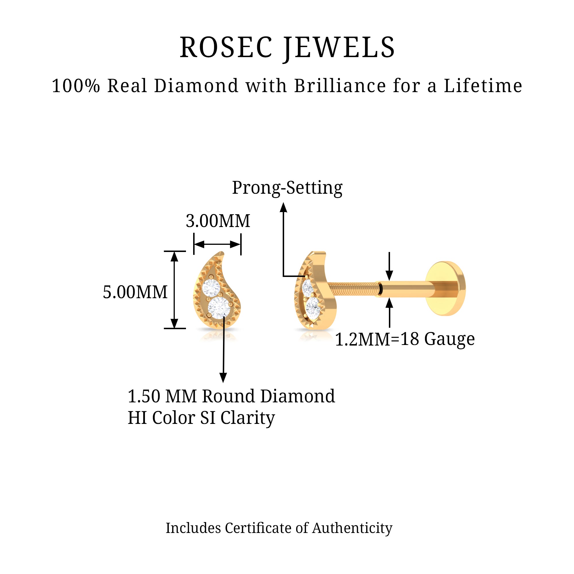 Rosec Jewels-Natural Diamond Gold Petal Cartilage Earring