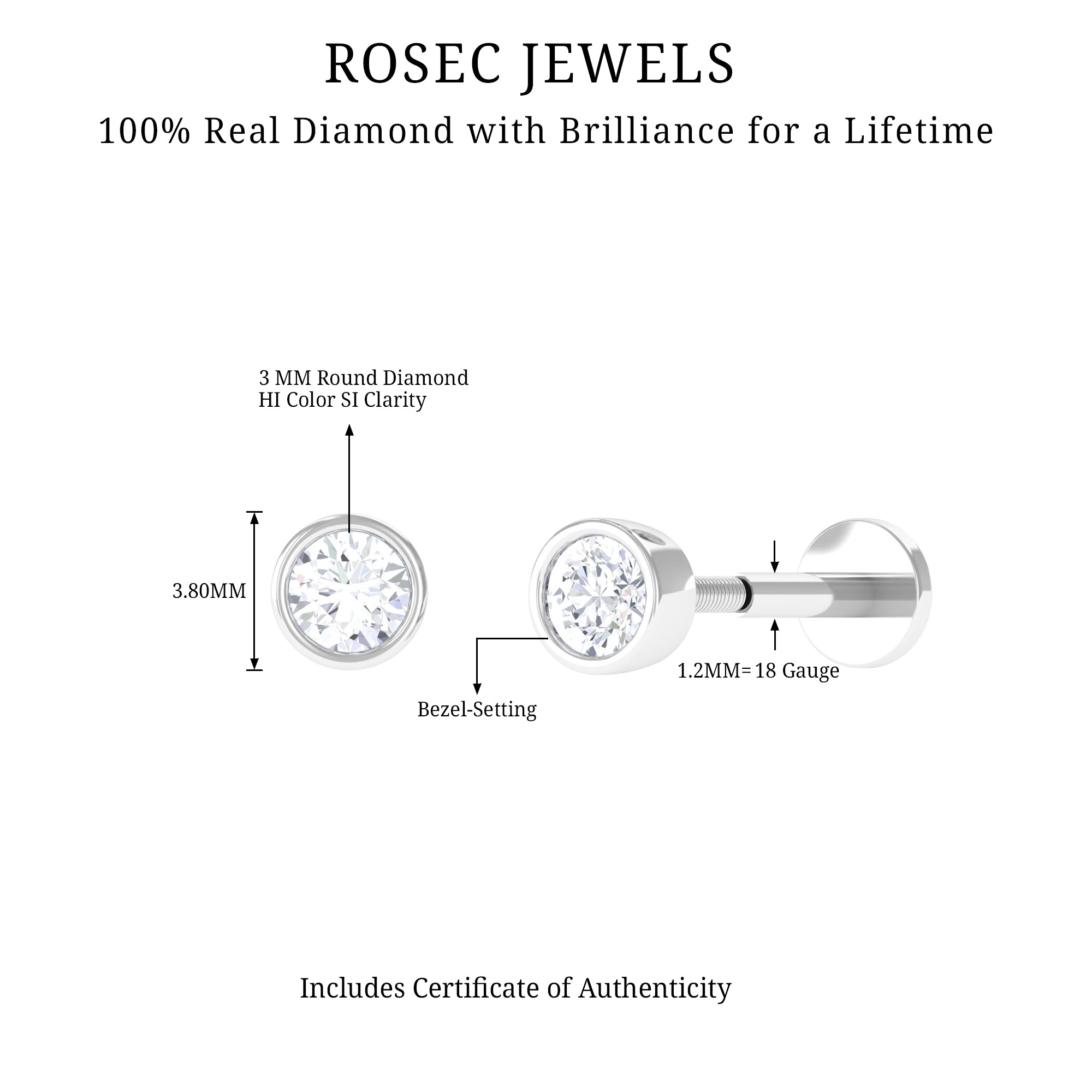 Rosec Jewels-Classic Diamond Solitaire Cartilage Earring with Flat Back