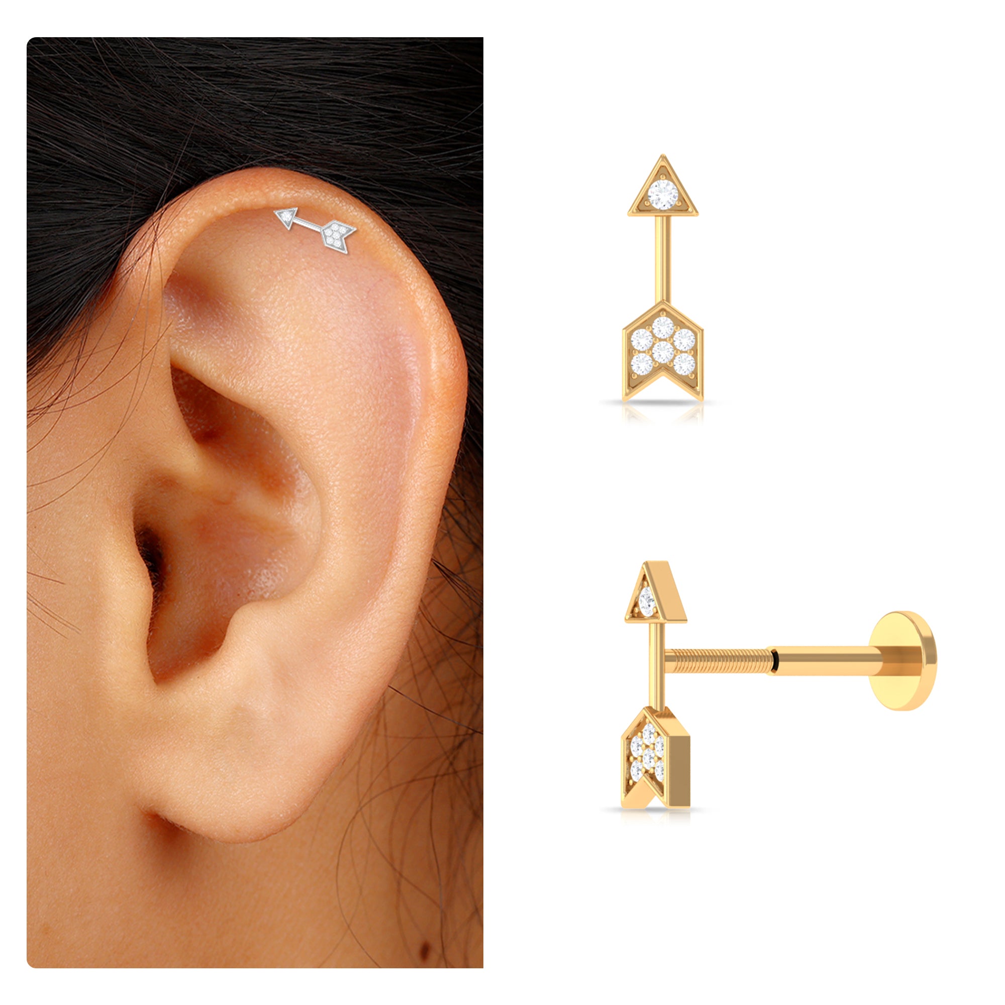 Rosec Jewels-Dainty Diamond Gold Arrow Earring for Helix Piercing