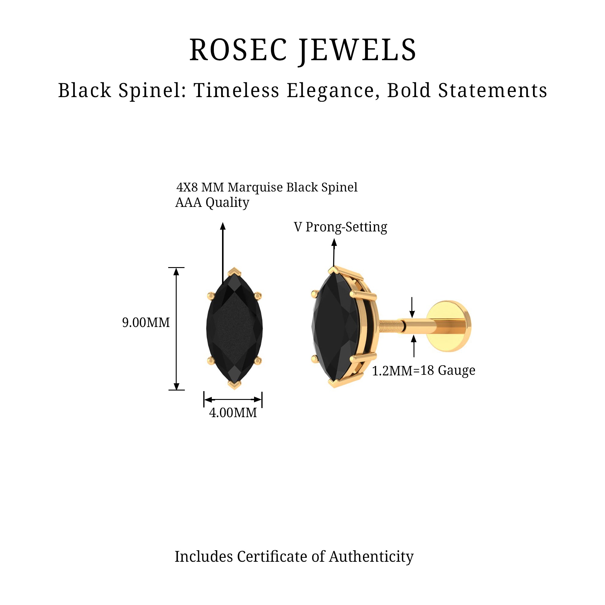 Rosec Jewels-Marquise Black Spinel Simple Solitaire Cartilage Earring