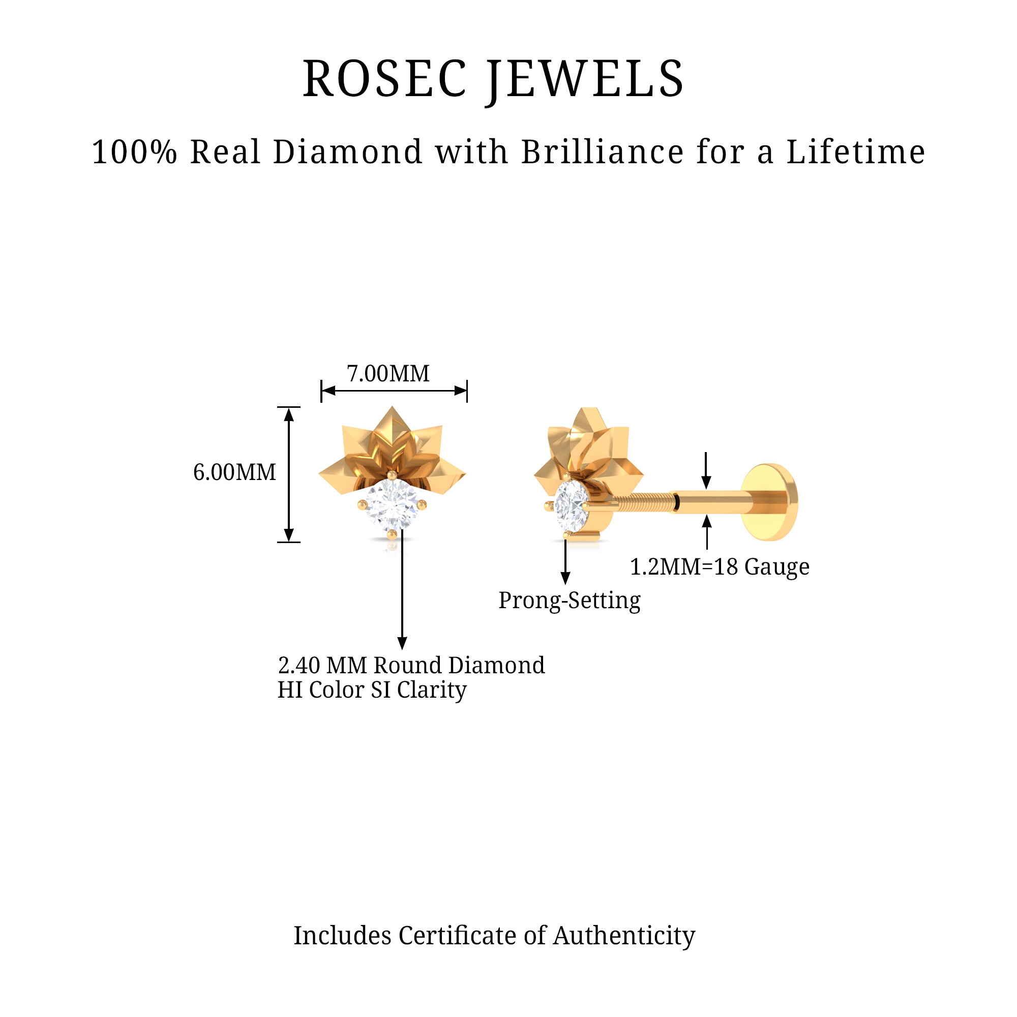 Rosec Jewels-Real Round Diamond Floral Cartilage Earring