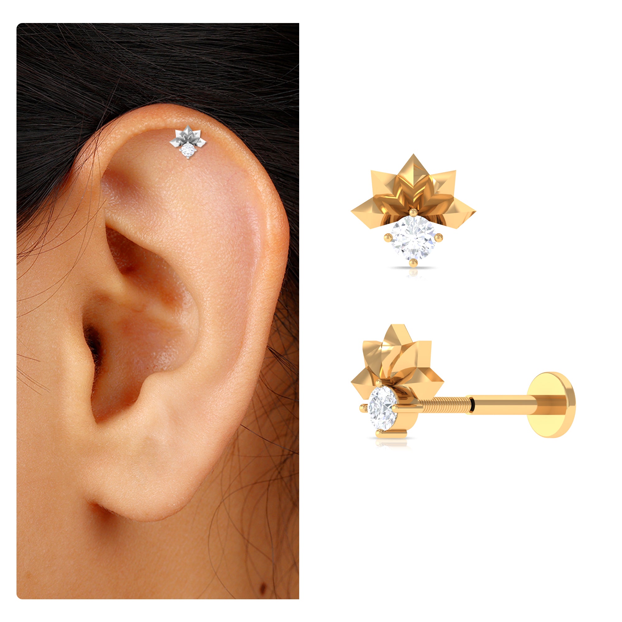 Rosec Jewels-Real Round Diamond Floral Cartilage Earring