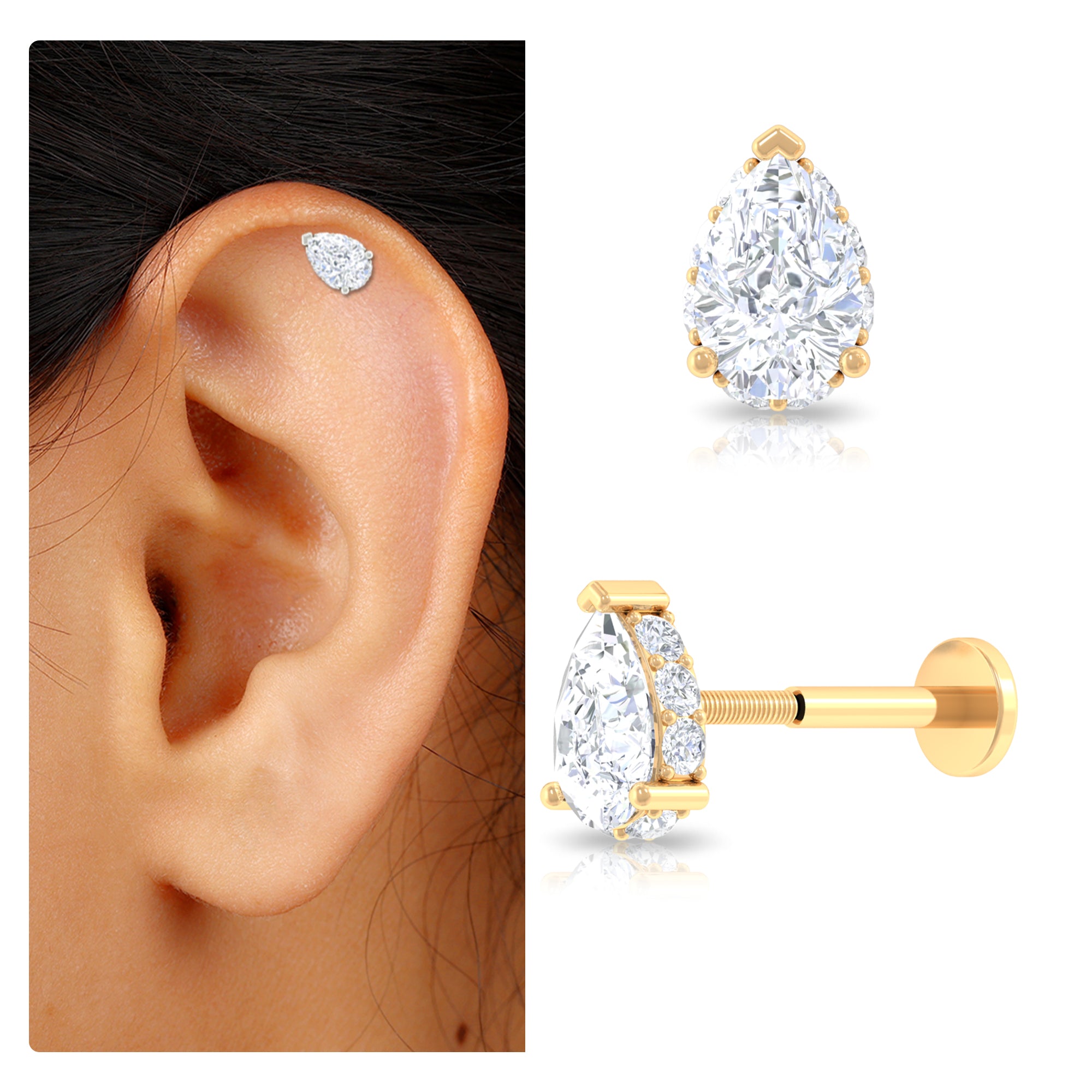 Rosec Jewels-Solitaire Diamond Teardrop Tragus Earring