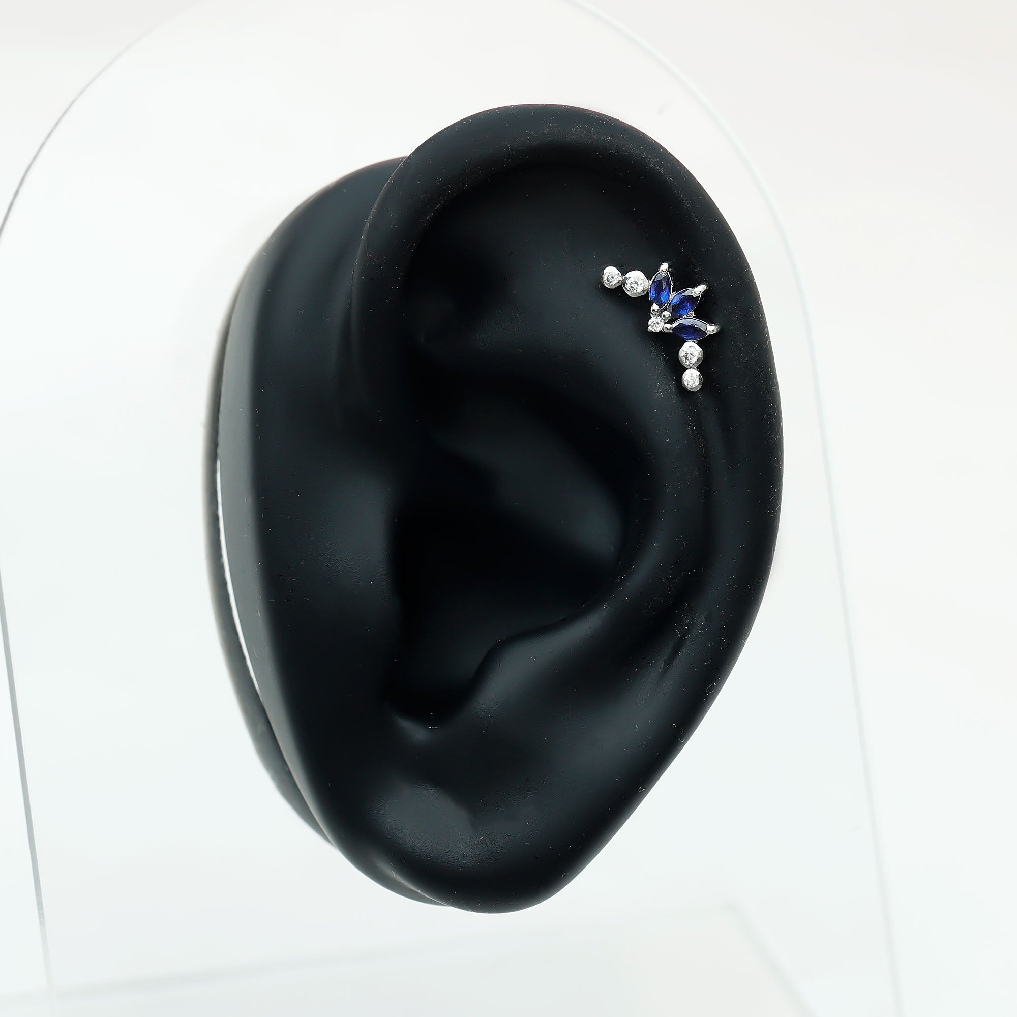 Rosec Jewels-Blue Sapphire and Moissanite Crawler Cartilage Earring