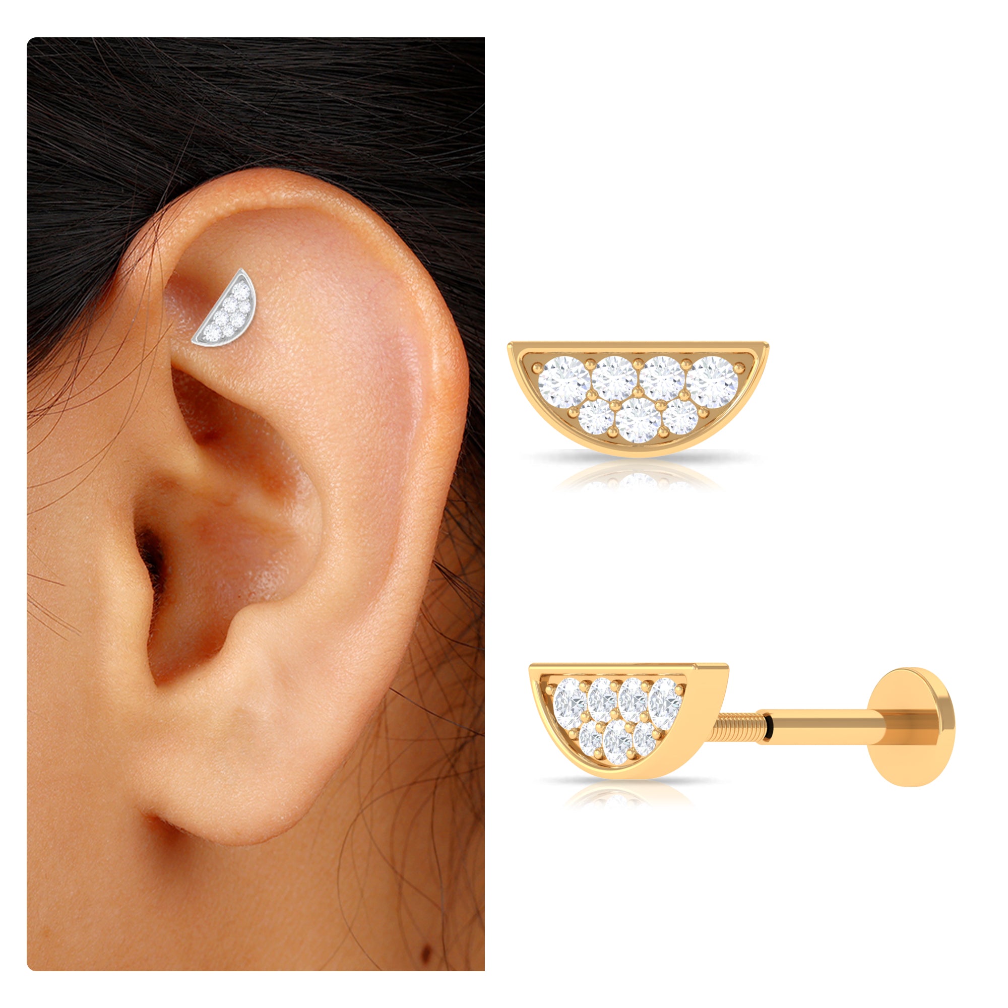 Rosec Jewels-Simple Moissanite Half Circle Earring for Helix Piercing