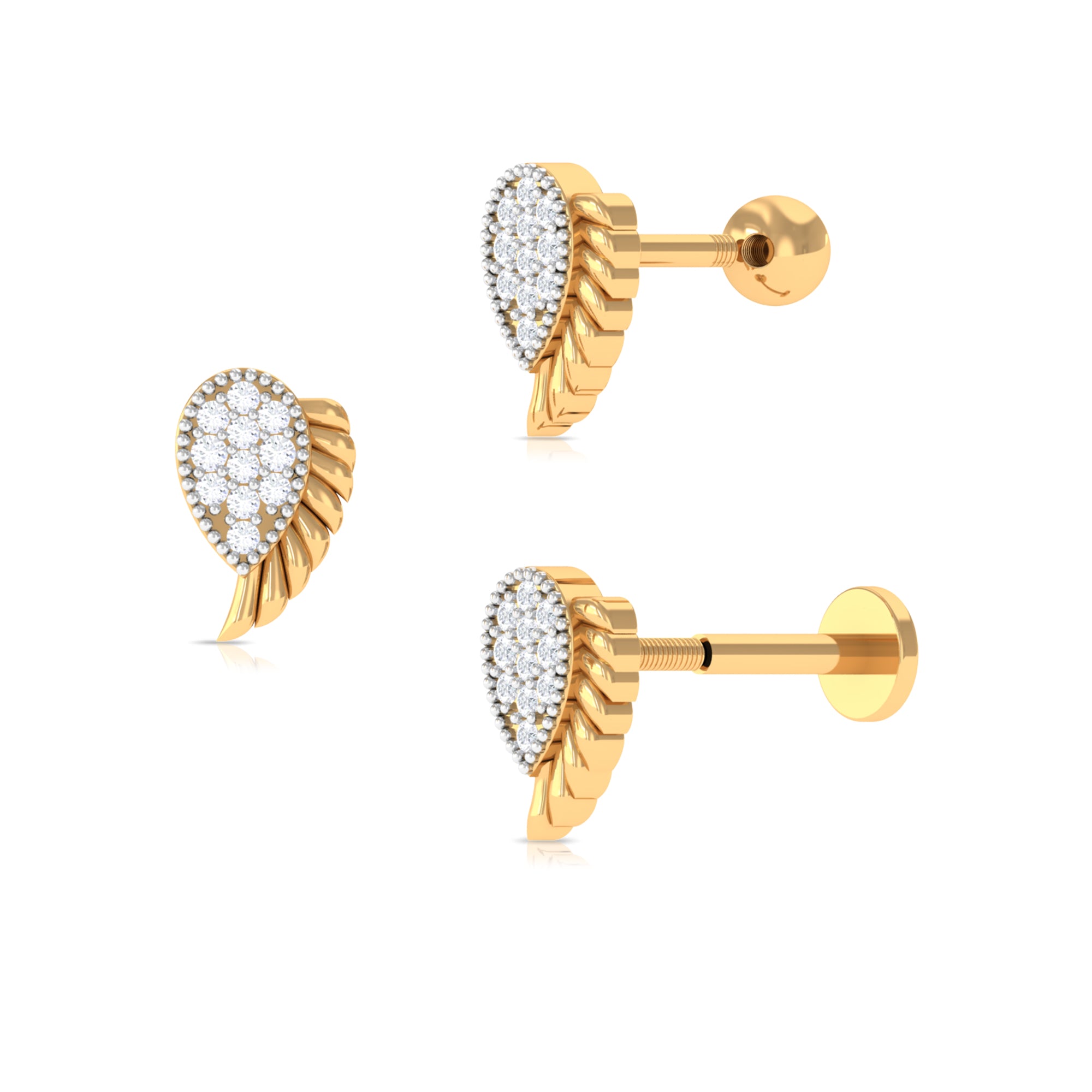 Rosec Jewels-Unique Moissanite Angel Wing Cartilage Earring in Gold