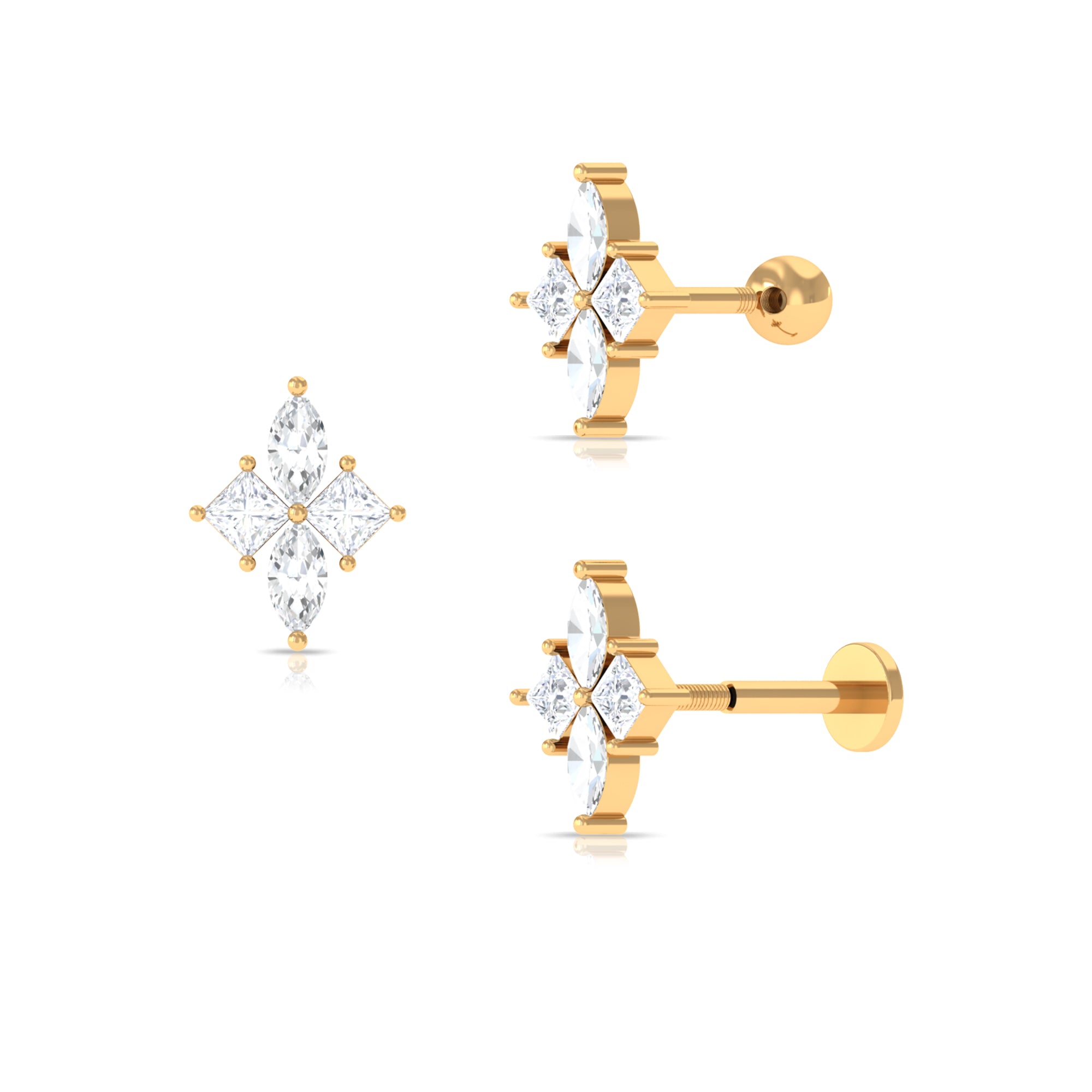 Rosec Jewels-Marquise and Princess Cut Moissanite Flower Cartilage Earring