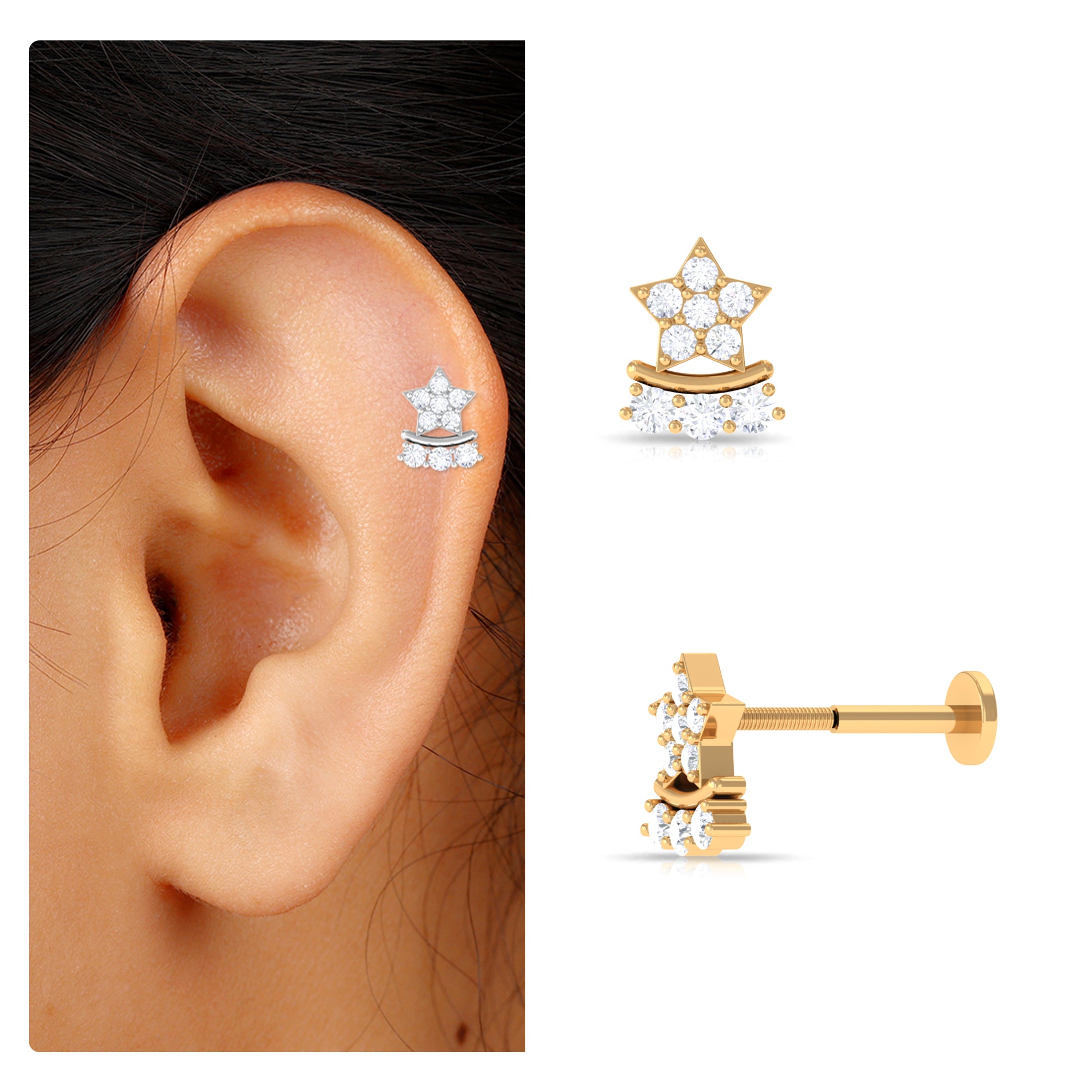 Rosec Jewels-Unique Moissanite Star Earring for Cartilage Piercing