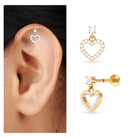 Rosec Jewels-Moissanite Gold Heart Dangle Earring for Cartilage Piercing