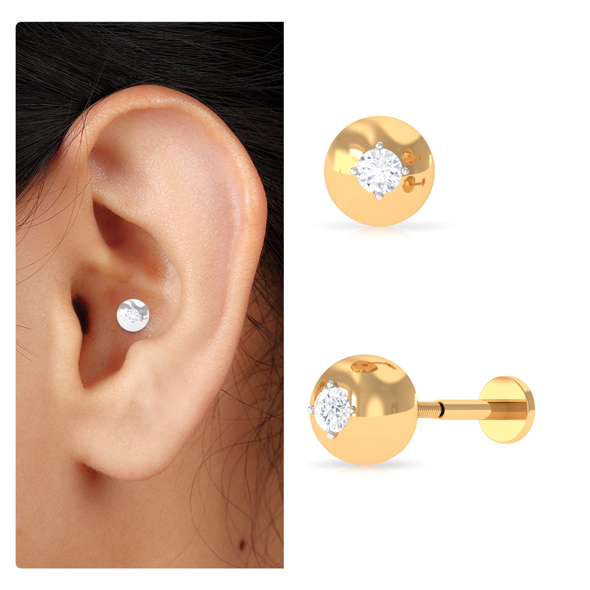 Rosec Jewels-Modern Moissanite Upper Lobe Earring in Gold