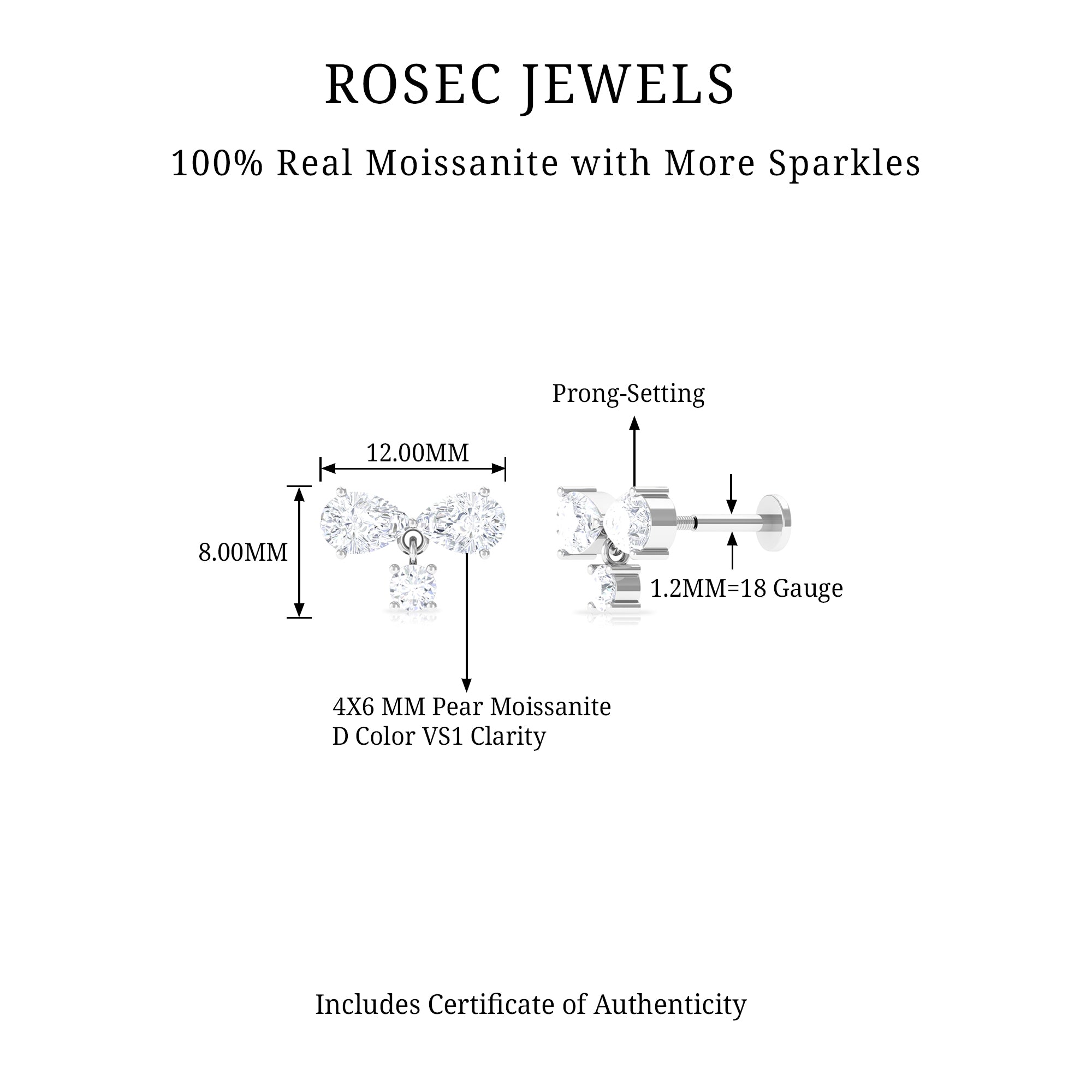 Rosec Jewels-Pear Cut Moissanite Infinity Cartilage Drop Earring