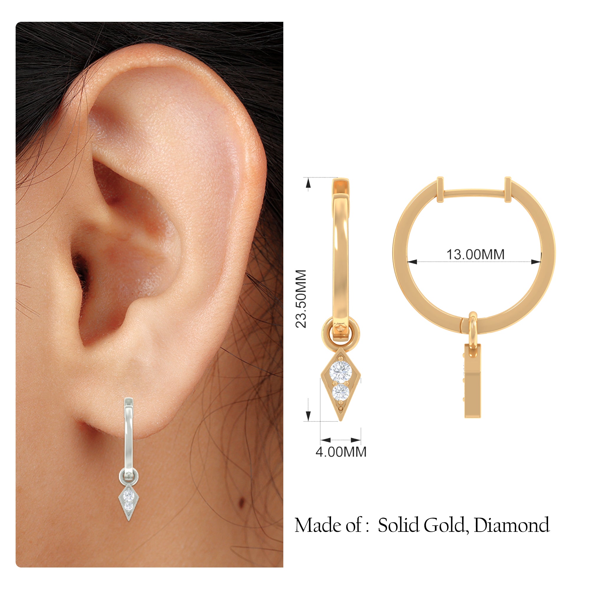 Rosec Jewels-Minimalist Moissanite Hoop Drop Earring for Upper Lobe Piercing