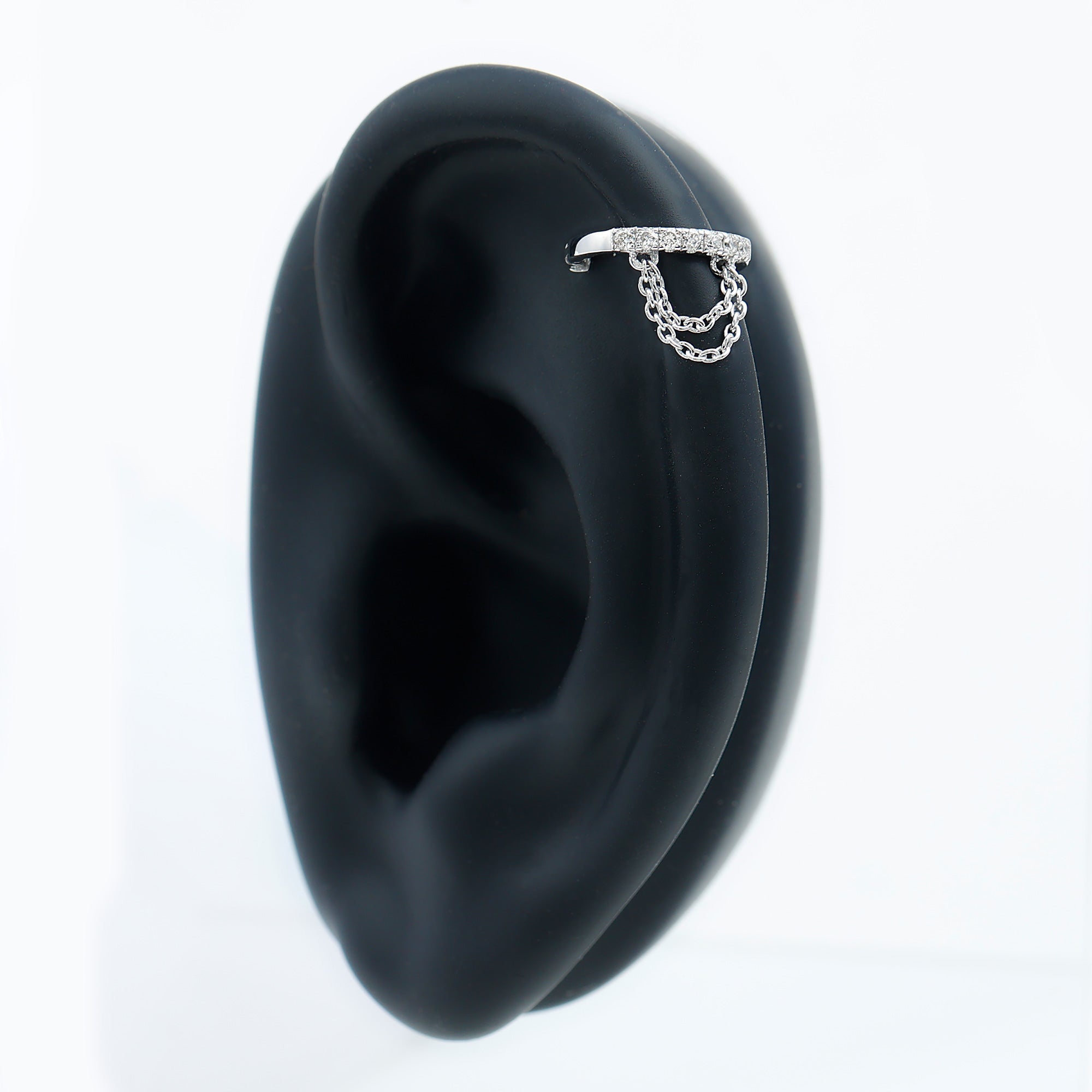 Rosec Jewels-Real Diamond Conch Hoop Earring with Double Gold Chain