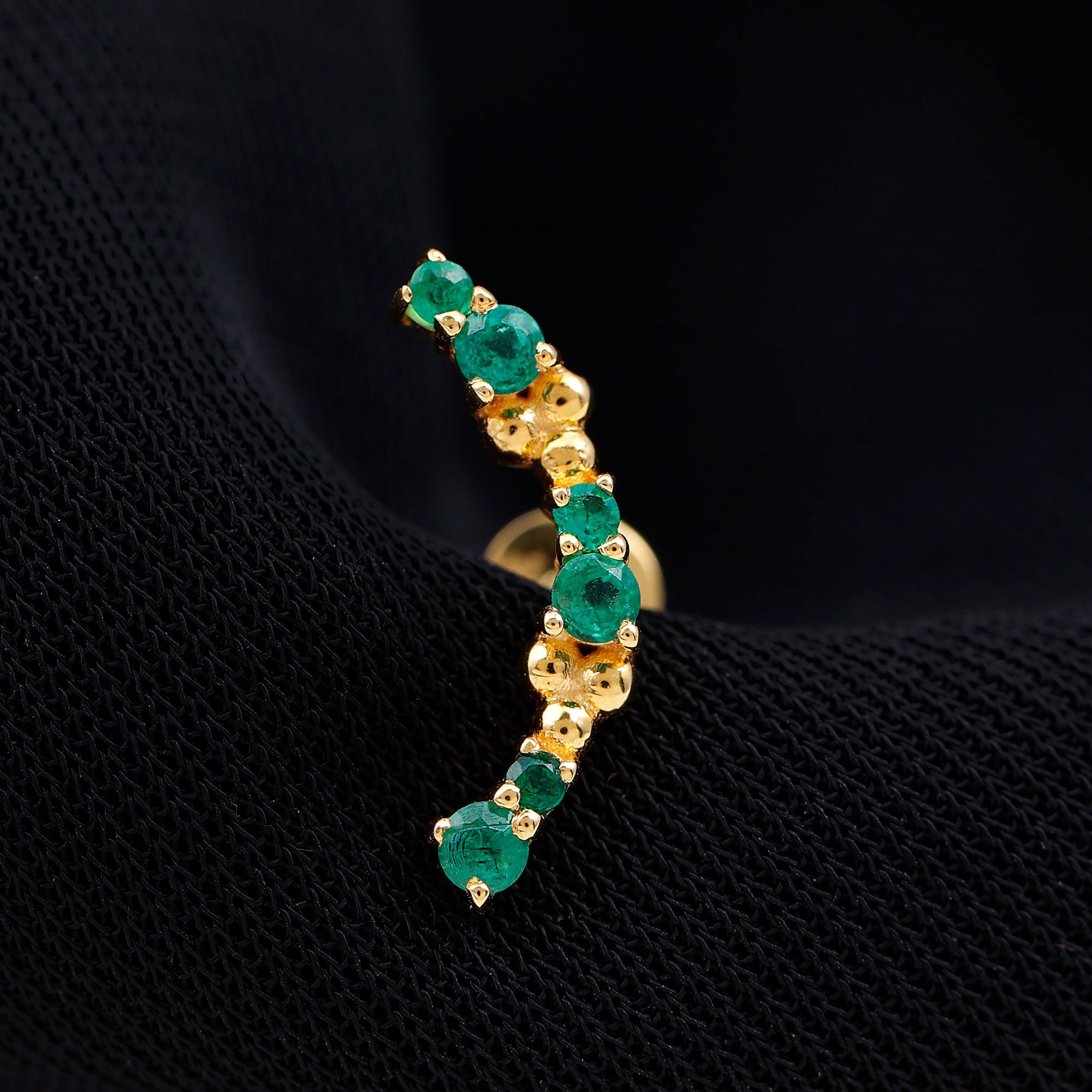 Rosec Jewels-Natural Emerald Crawler Cartilage Earring with Beaded Details