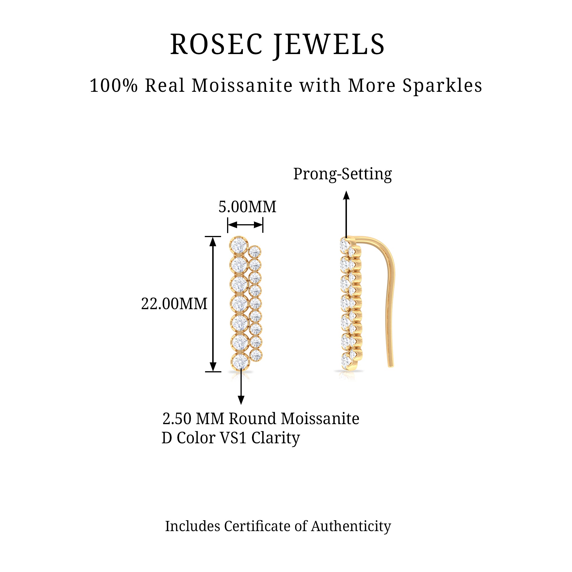 Rosec Jewels-Round Cut Moissanite Climber Earring in Gold