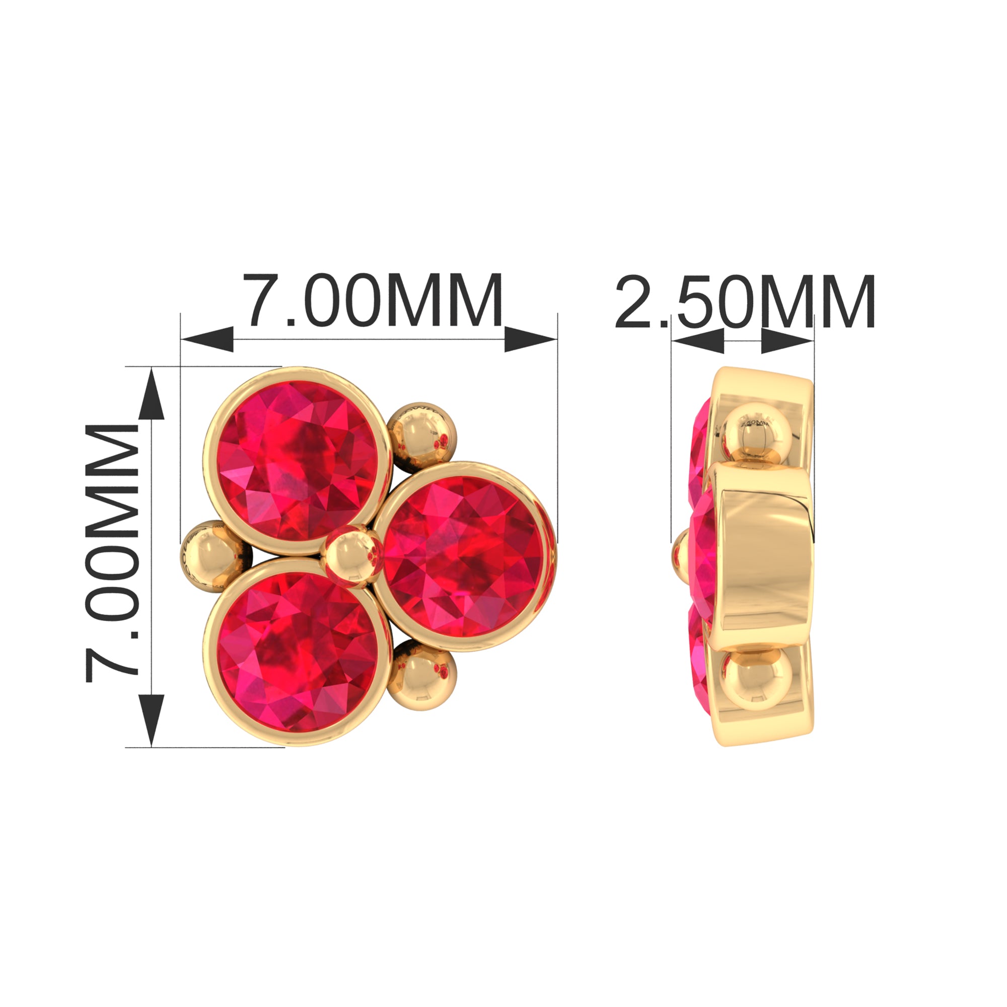 Created Ruby Trio Cartilage Earring in Gold Lab Created Ruby - ( AAAA ) - Quality - Rosec Jewels